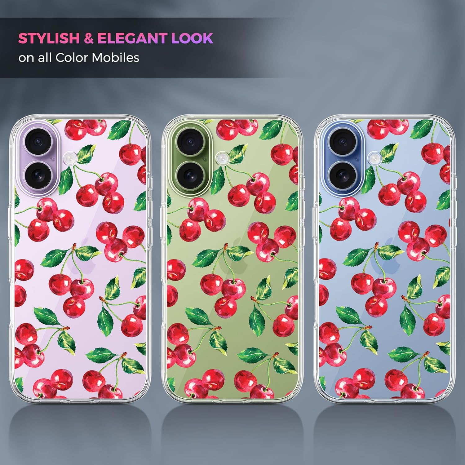 Glamcase Clear Case for Iphone 17, Iphone 17 Case - Cherry Watercolor Pattern Design Printed Crystal Clear Acrylic Protective Designer Back Clear Case/Cover for Iphone 17 image number 2