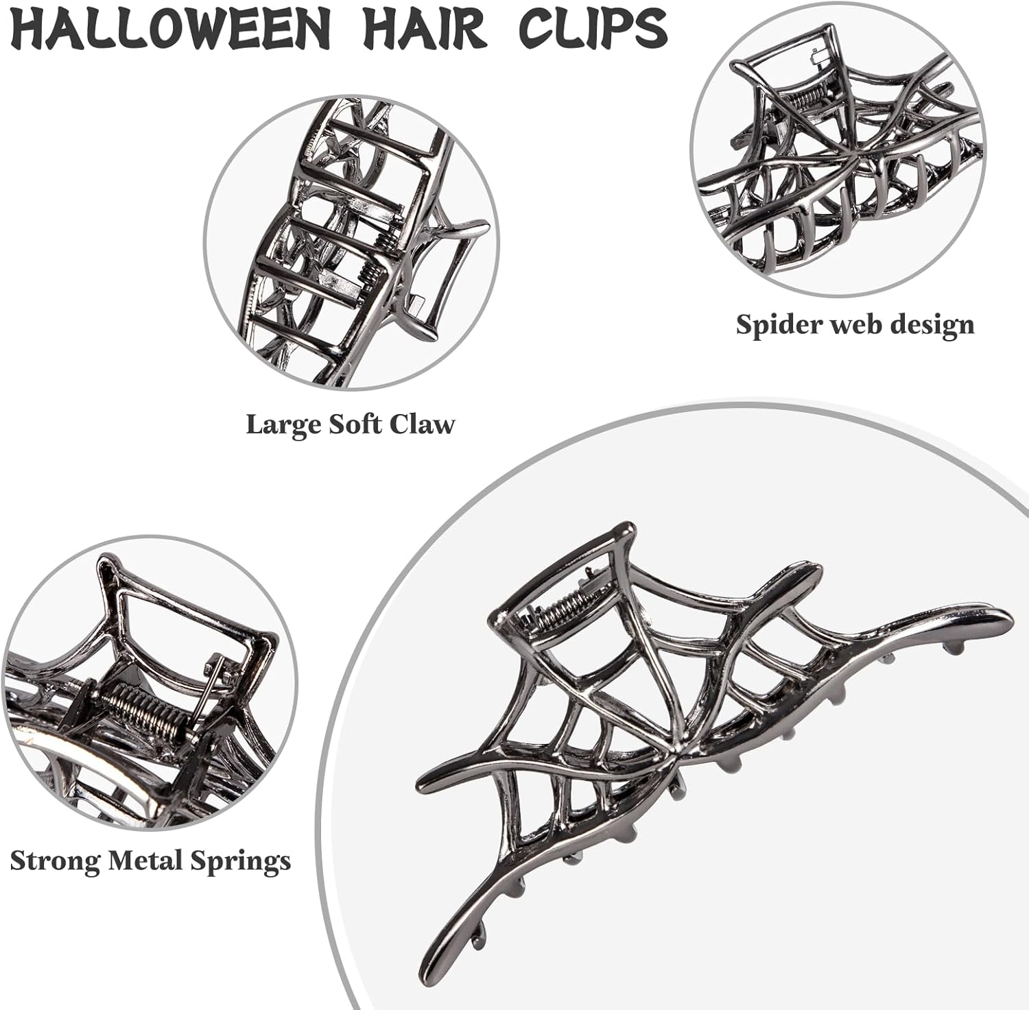 4 PCS Halloween Hair Claw Clips for Women, Goth Hair Accessories, Spider Spooky Gifts image number 5