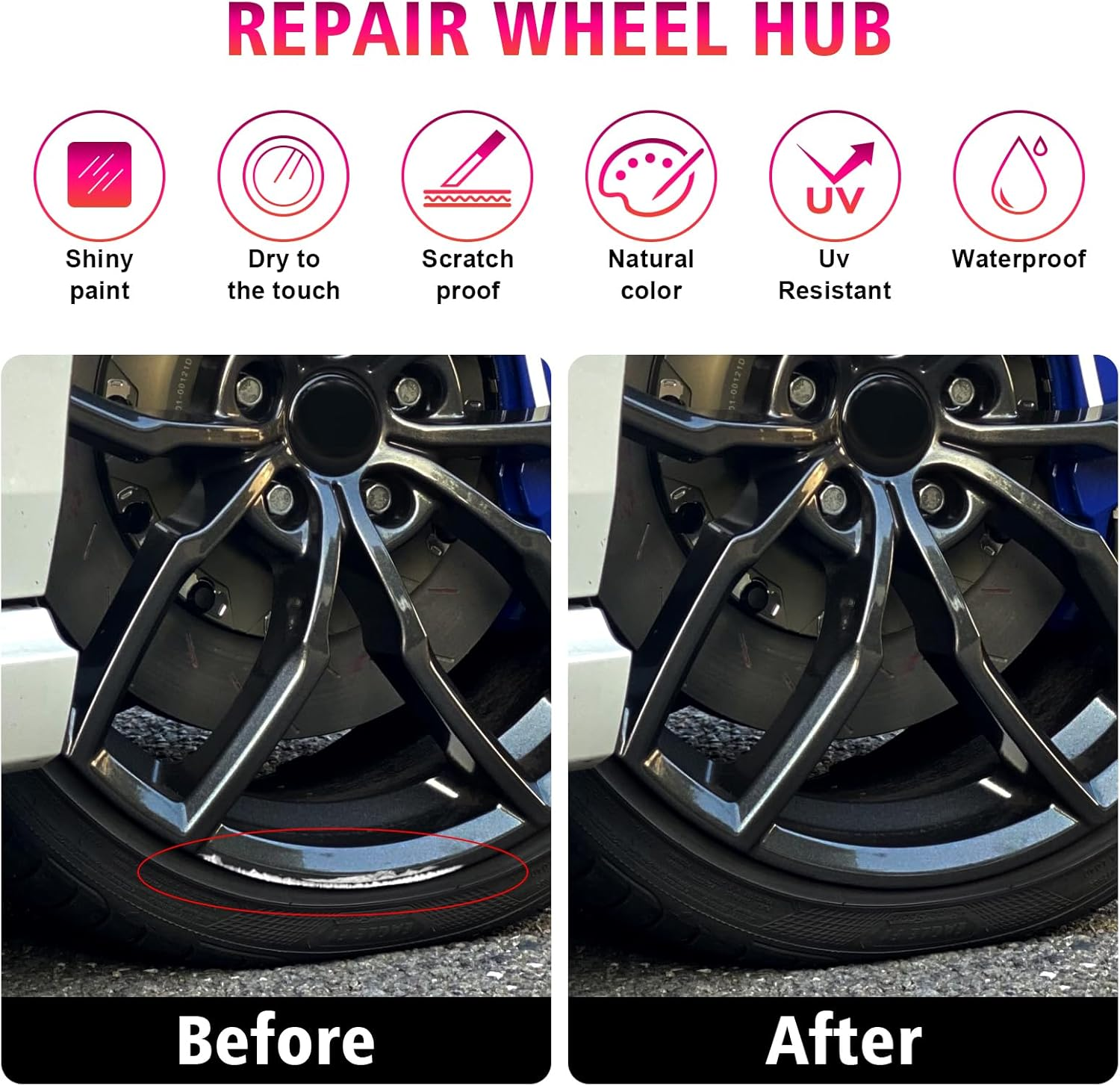 Gloss Black Car Rim Touch up Paint, Quick and Easy Wheel Scratch Repair, Car Wheel Scratch Repair Touch up Paint Pen, Universal Color Black Wheel Paint image number 5