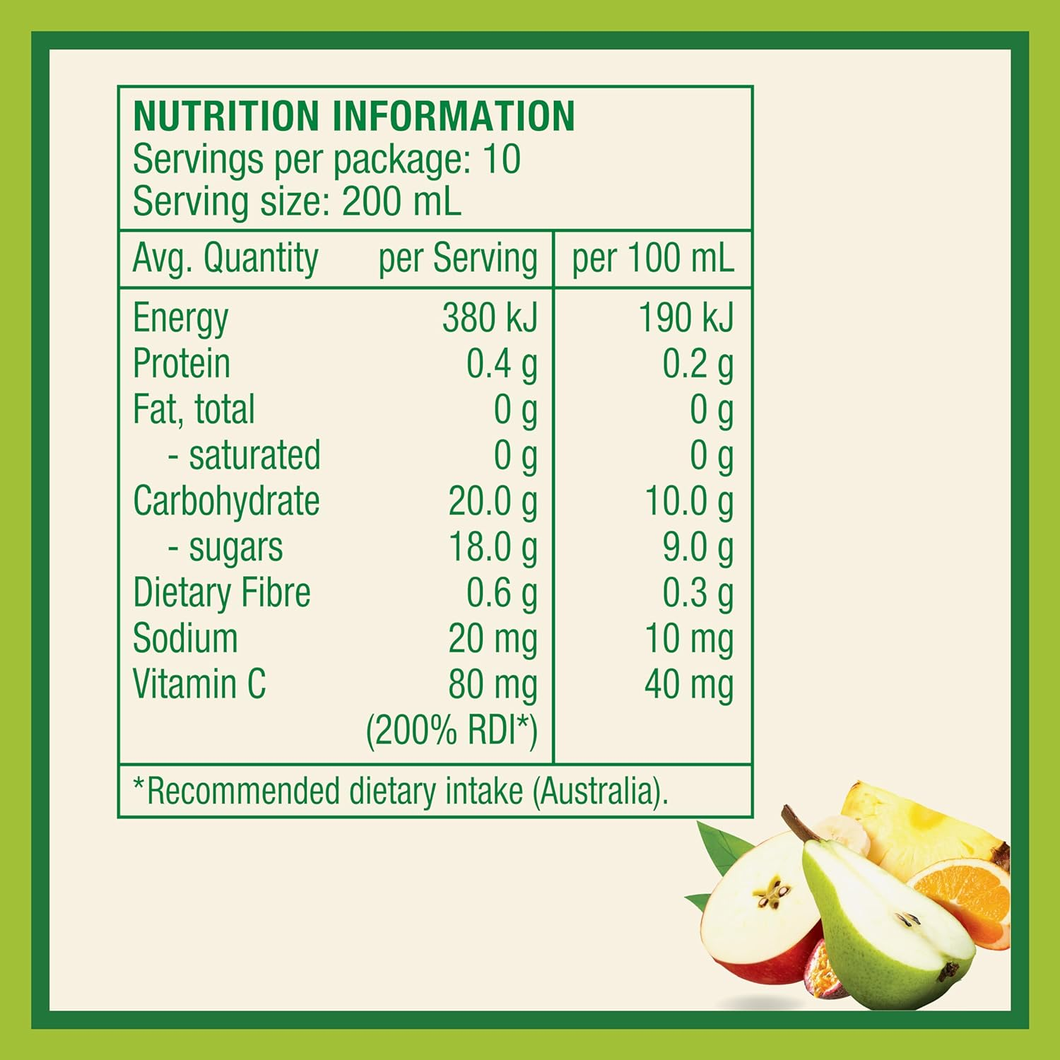 Golden Circle Breakfast Juice Apple, Pear, Pineapple, Orange, Passionfruit and Banana Juice No Added Sugar No Artificial Colours, Flavours or Preservatives 10 Serves 2L