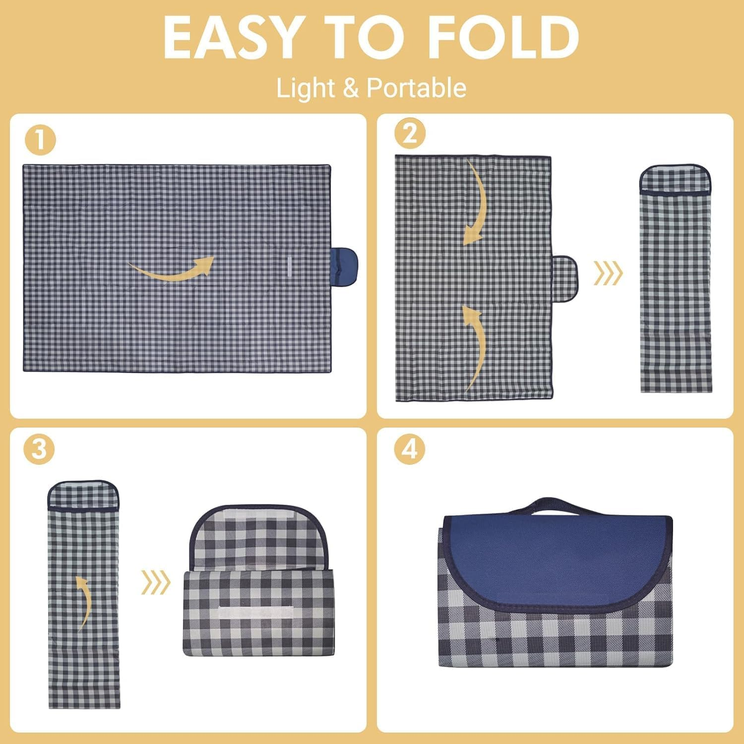 Waterproof Foldable Picnic Blanket, Large 200X150Cm Sandless Beach Picnic Blanket with Carrier Straps, Foldable Portable Handy Picnic Mat for Travel Camping Hiking Festival Park Lawn (Dark Blue) image number 1