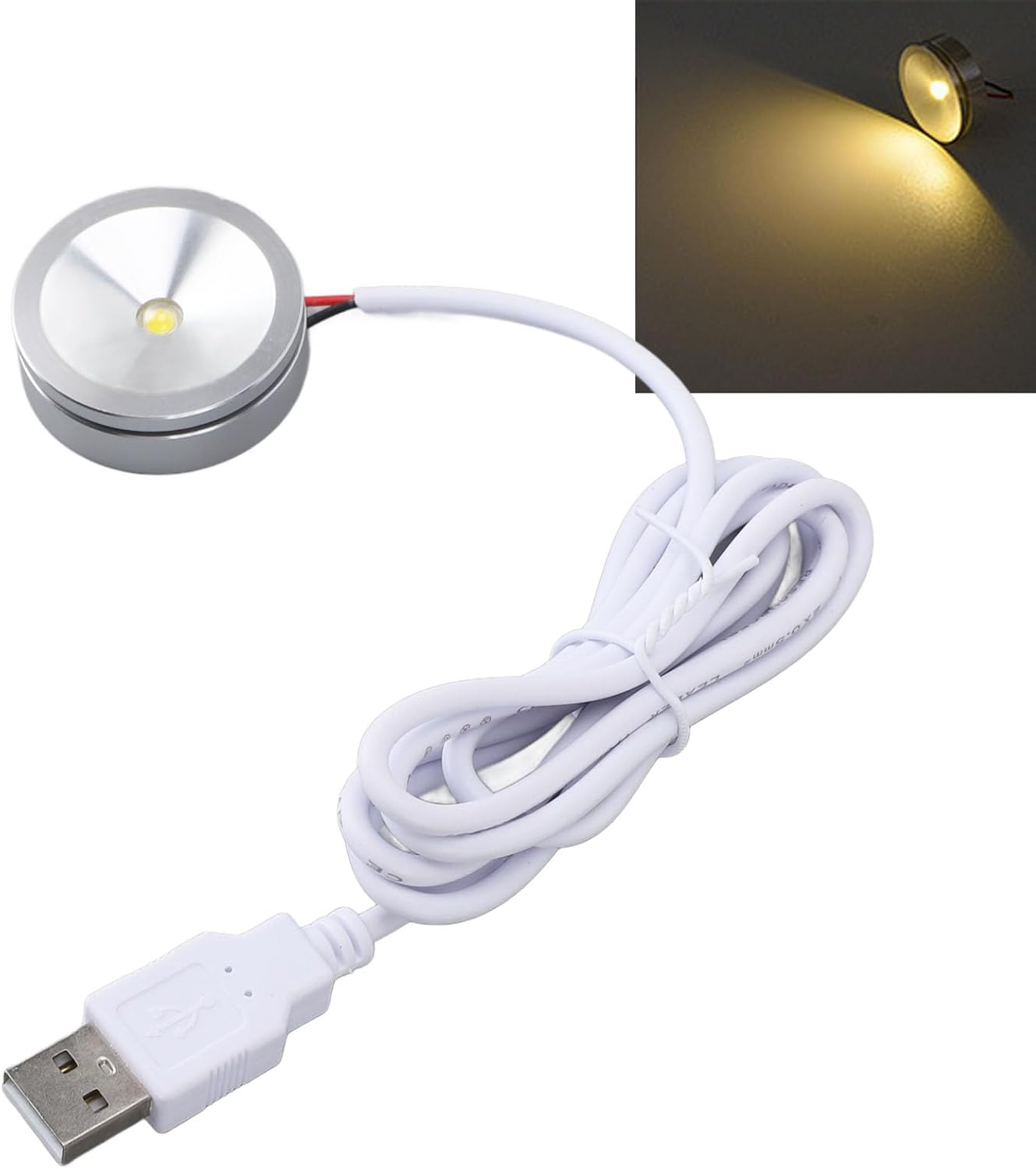 OVAQUIXI LED Spotlight with Small Screen, Aluminum Alloy, 5V round USB Plug, Warm Light, for Jewellery Cabinets