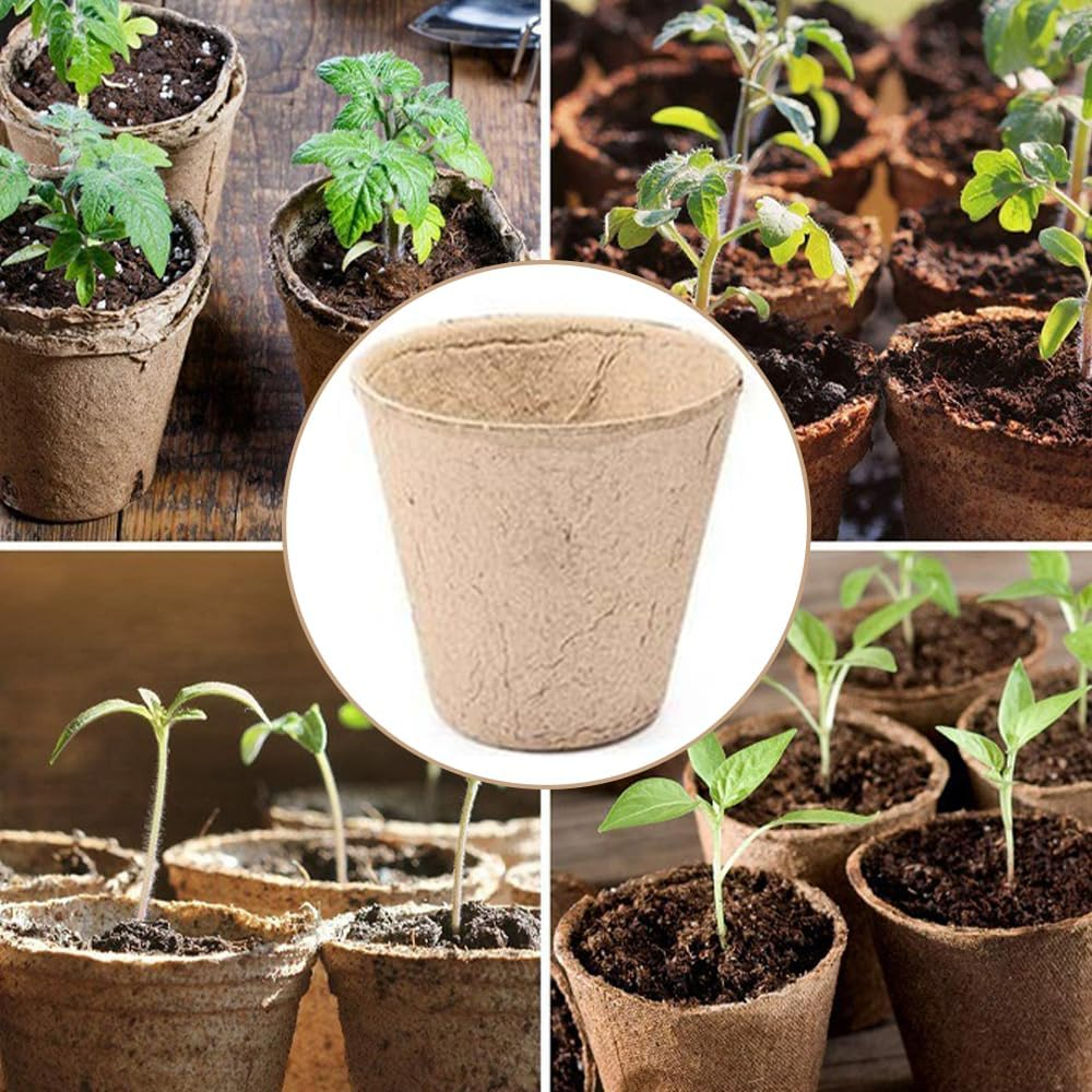 50 Packs Plant Cups Planting,Germination Nursery Pots,Degradable Seedling Pot,Paper Pulp Seedling Cup,Seed Germination Trays with 10 Plant Labels,For Vegetable, Flower image number 3