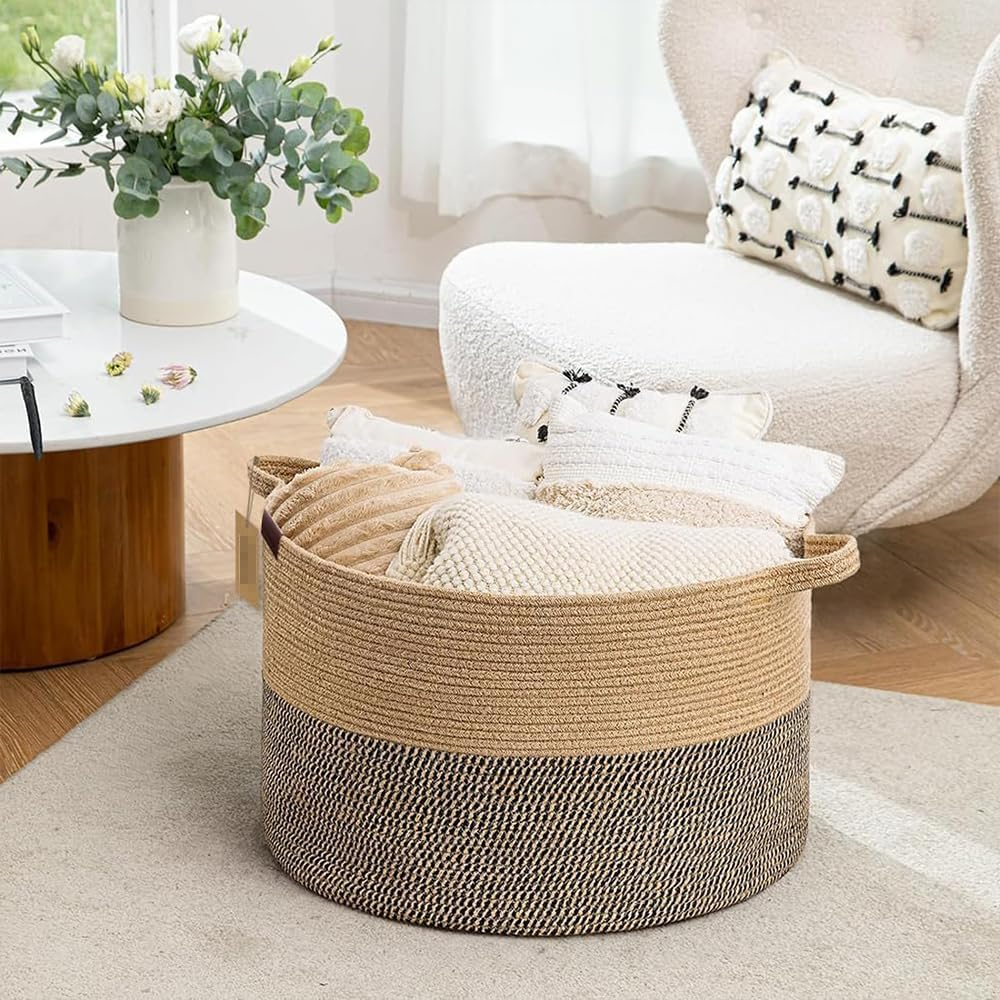 Large Woven Laundry Basket with Handles &ndash; Cotton Rope Storage Hamper for Blankets, Clothes, Toys, and Home Decor image number 2