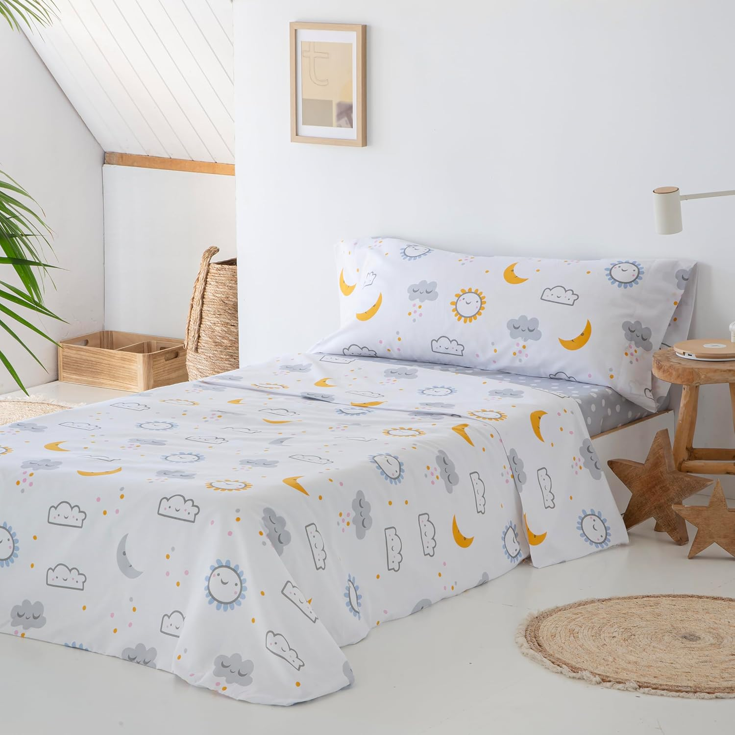 COTTON Artean Diver Children/Teenagers Duvet Cover Set 105 X 190/200 Cm 50% Cotton 50% Polyester Bedding Set - Flat Sheet, 1 Pillowcase and Fitted Sheet, Grey and Mustard
