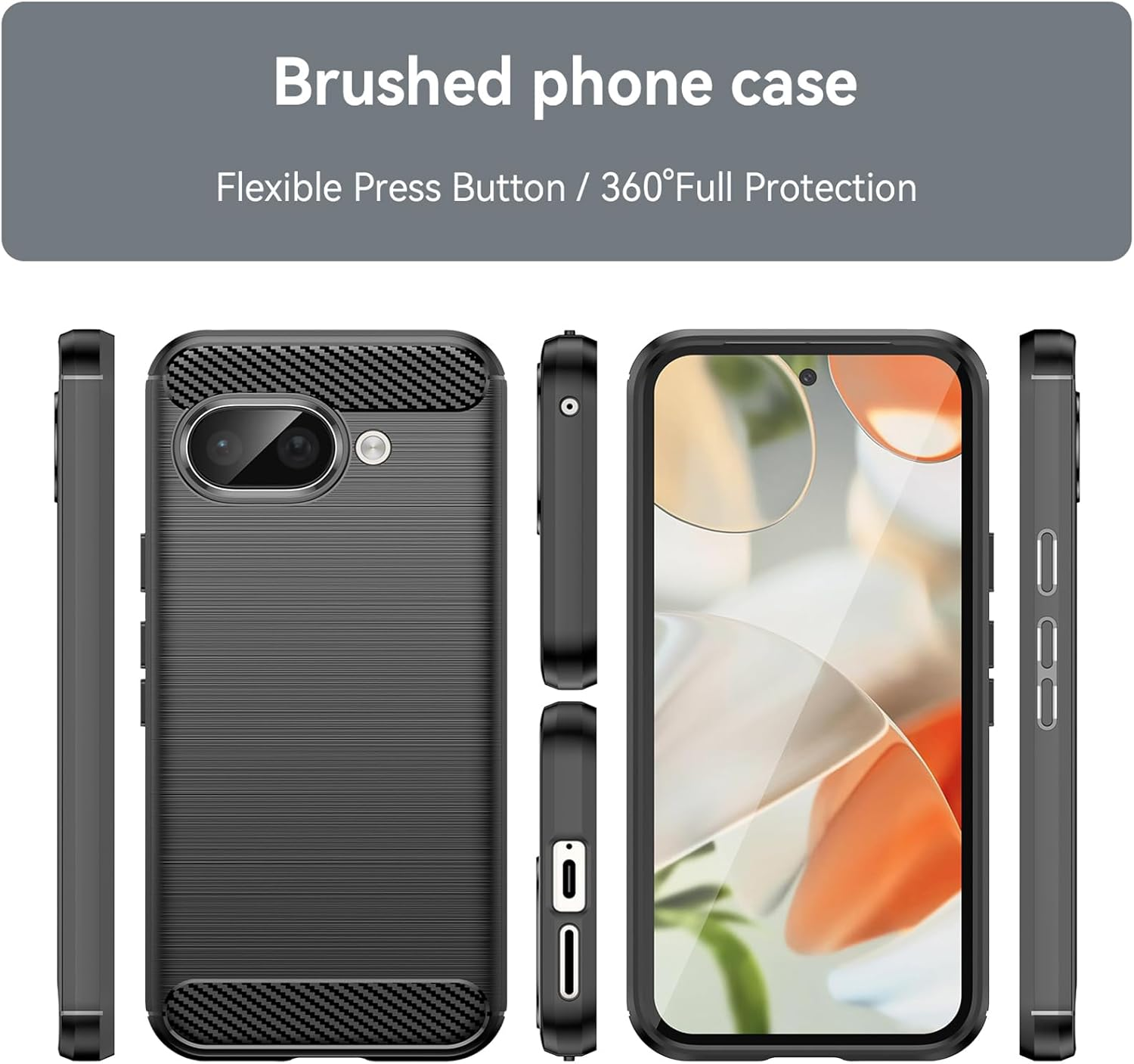 HEYUS Case for Google Pixel 9A 6.3-Inch 2025, Shock-Absorption Brushed Flexible Soft Carbon Fiber Protective Cover for Google Pixel 9A image number 3