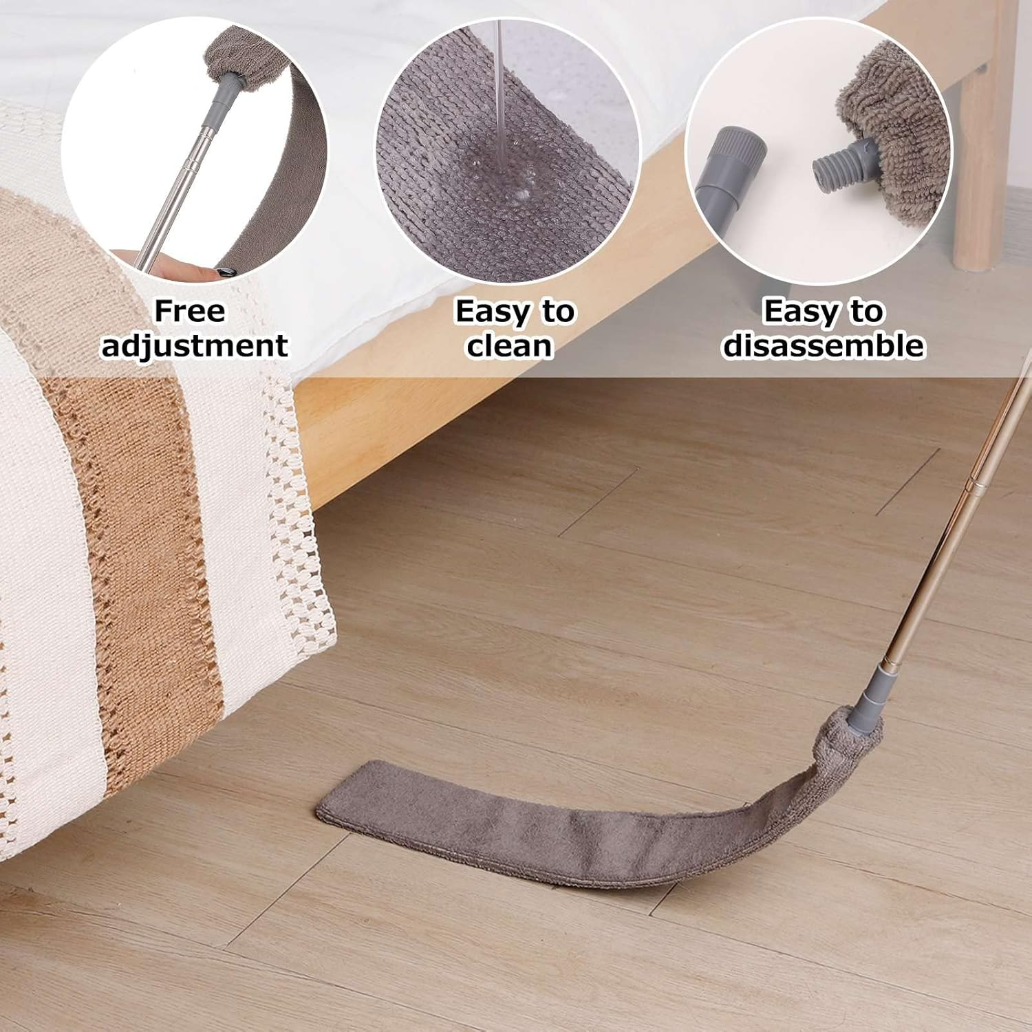 Heyu-Lotus Retractable Gap Dust Cleaner with 4 Washable Cloths, Microfibre Hand Duster, Stretchy Duster with Stainless Steel Telescopic Pole, Duster, Microfibre Corner Broom, Duster image number 5