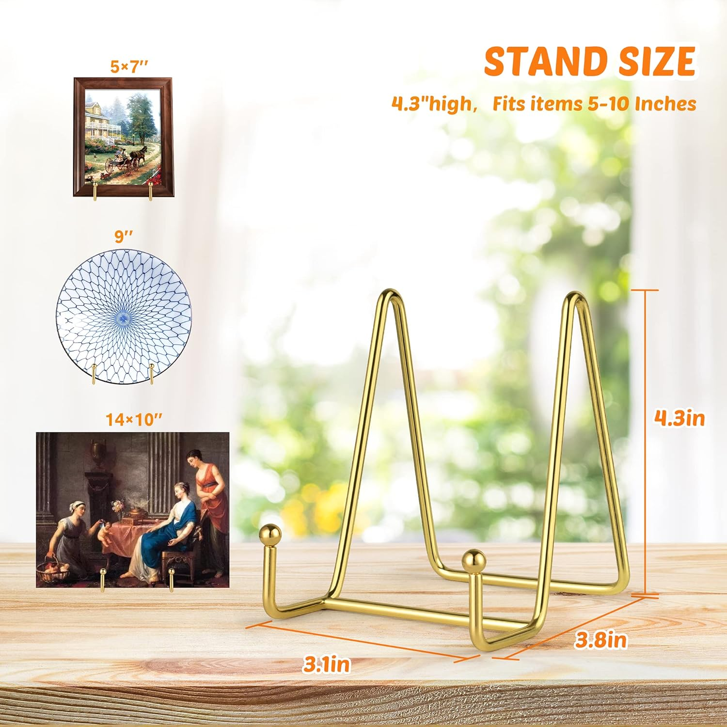 Mocoosy 2 Pack 4 Inch Gold Plate Stands for Display, Metal Square Wire Easel Stand, Plate Holder Display Stands, Picture Frame Stands for Display Photos, Decorative Platter, Book and Table Top Arts image number 5