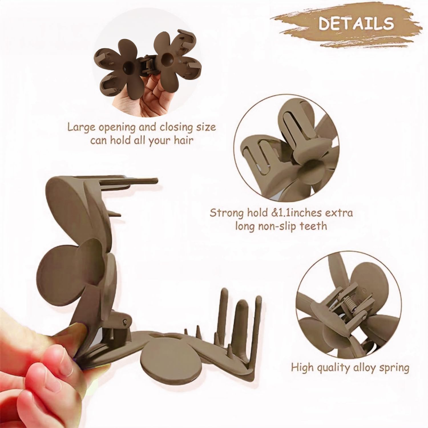 8PCS Flower Hair Clips Large Claw Clips for Women Thick Hair Cute Matte Hawaiian Dasiy Plumeria Hibiscus Hair Clips Strong Hold Non Slip for Women Girls Thin Hair Gifts 8 Colors image number 6