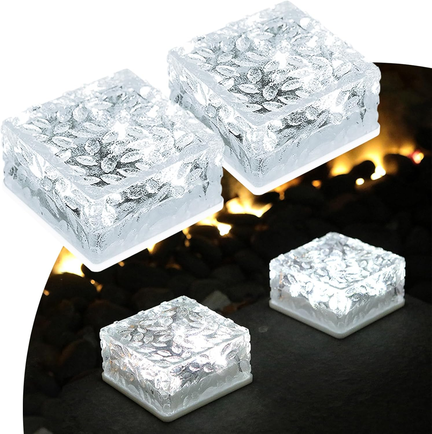 MEDOYOH 2PCS Cool White Light Solar Light PVC Brick, 10X10Cm Solar Ground Light On/Off Ponds Lights Outdoor Garden Ornaments image number 1