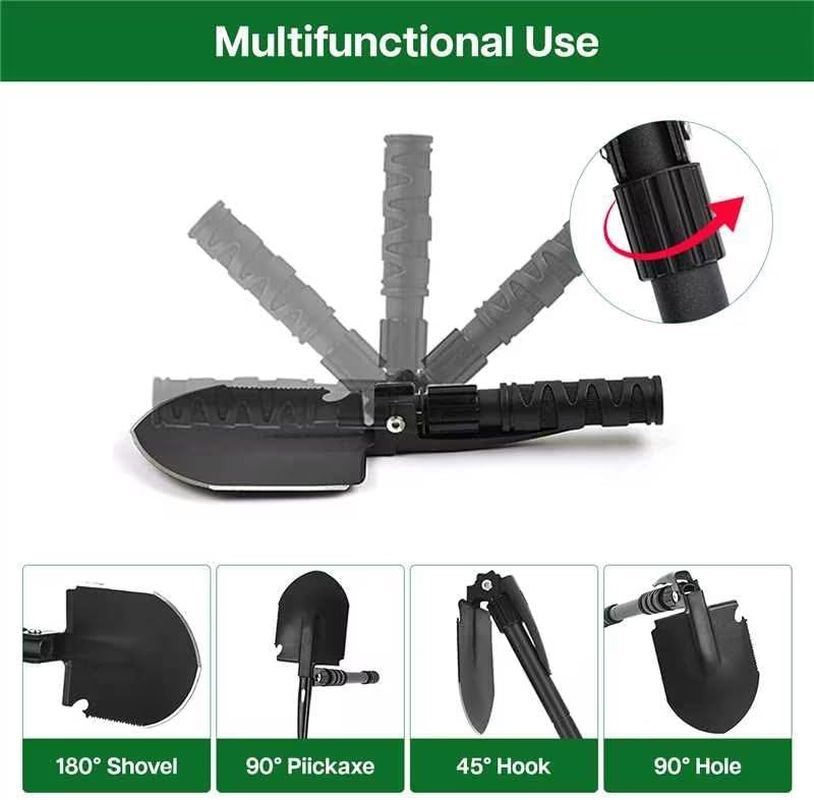 Folding Shovel Pickax with Carrying Pouch Portable Tactical Army Spade Military Multitool for Outdoor off Road Camping Hiking Driving Backpacking Entrenching Digging Gardening Survival Vehicle Tool image number 1