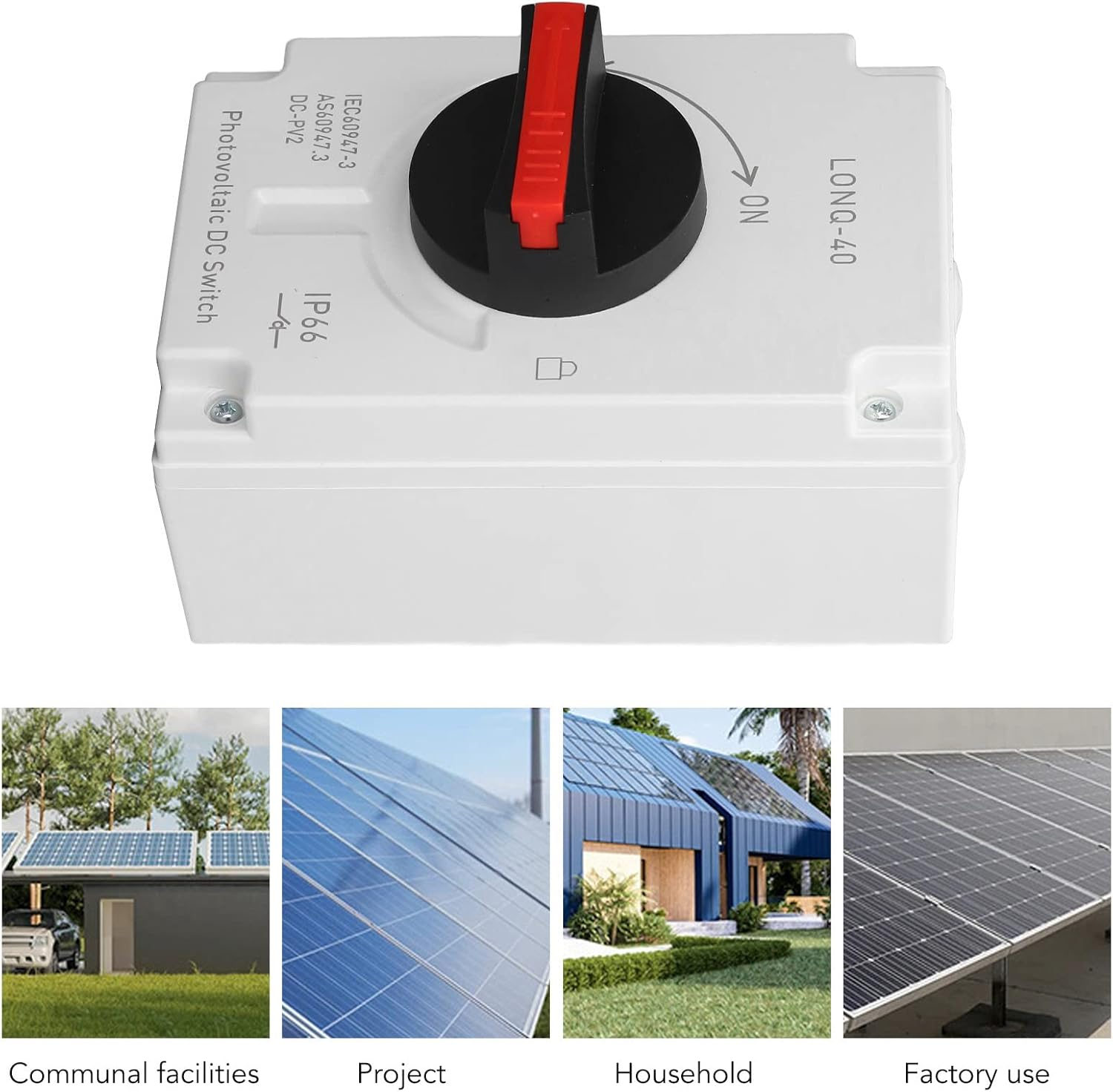 Pyhodi Solar Disconnect Switch, 4P 32 Amp DC1200V Isolator Switch with IP66 Waterproofing Enclosure for Rooftop Systems Rvs and Boats, Solar Wind Power Parts Accessories image number 5