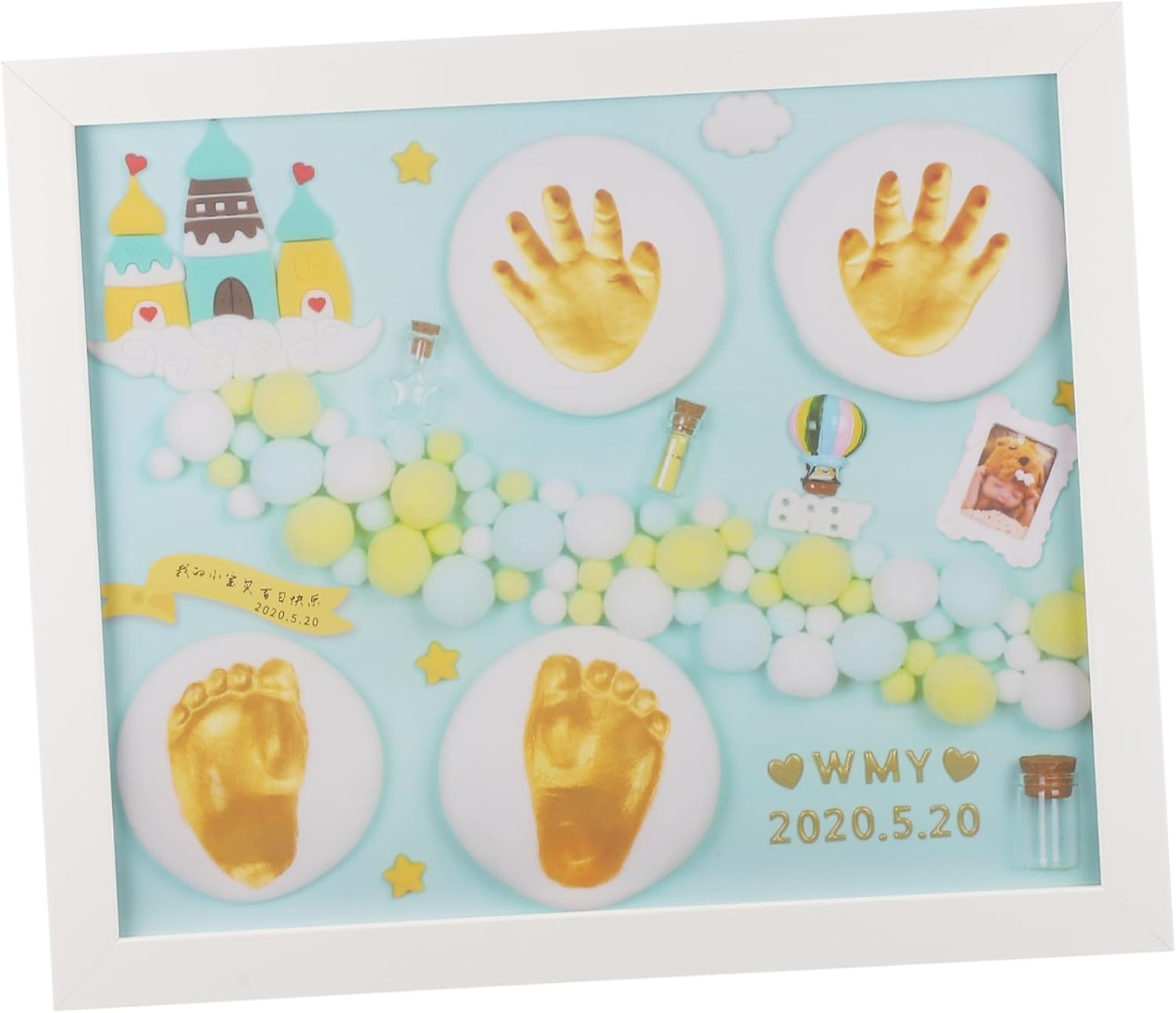 ERINGOGO Handprint Footprint Inkpad Photo Frame Casting Keepsake Kit &ndash; 1 Set Reusable Baby Infant Newborn DIY Imprint Souvenir Boys and Girls Birthday Gift image number 4