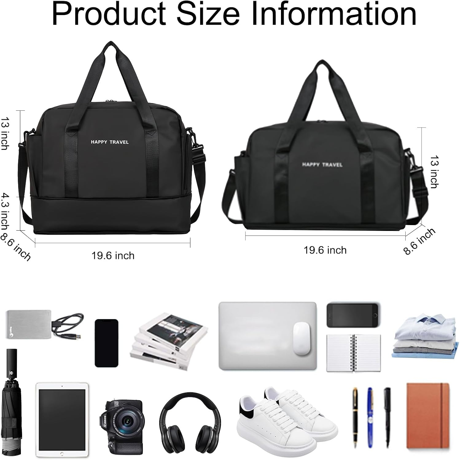 Expandable Travel Duffel Bag for Women Men, Overnight Weekender Bag with Shoes Compartment, Shoulder Large Carry on Bag or Gym Tote Bag for Sports Travel Hospital, Black image number 5