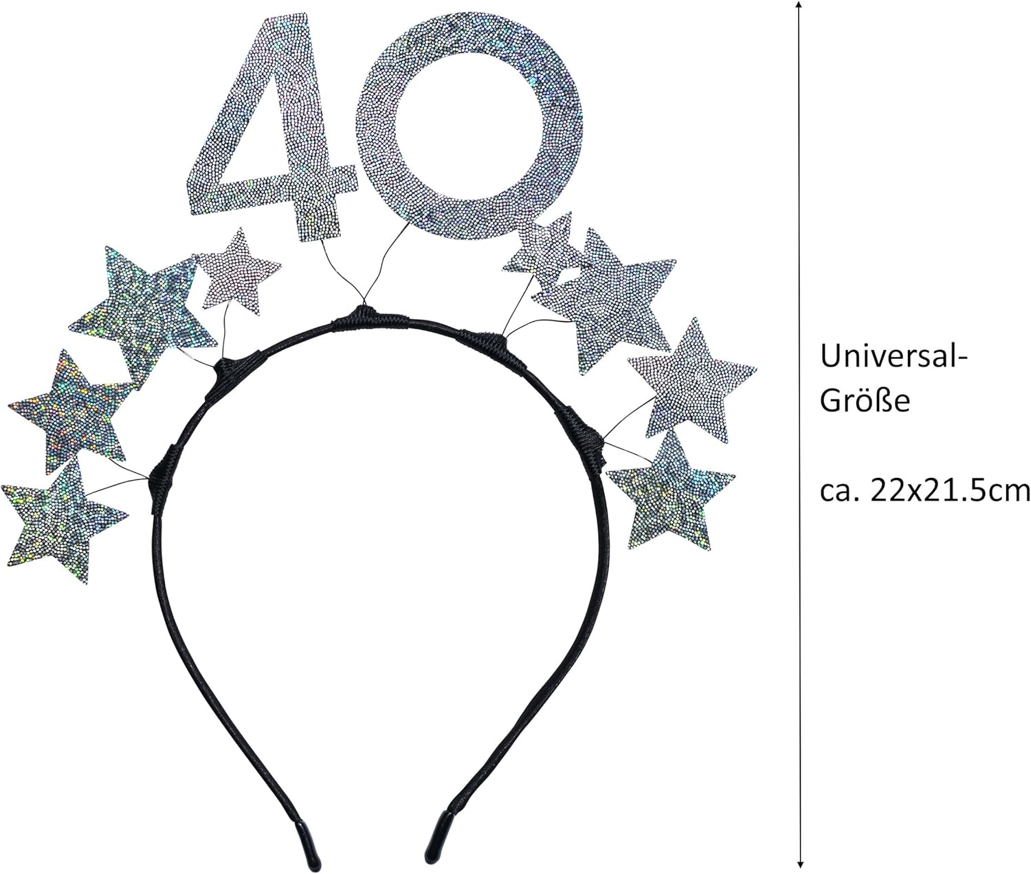 Glamorous Headband 40Th Birthday Women Sparkling Stars Silver Headband Costume Gift 40Th Birthday Crown Headpiece Star Glitter, One Size image number 2