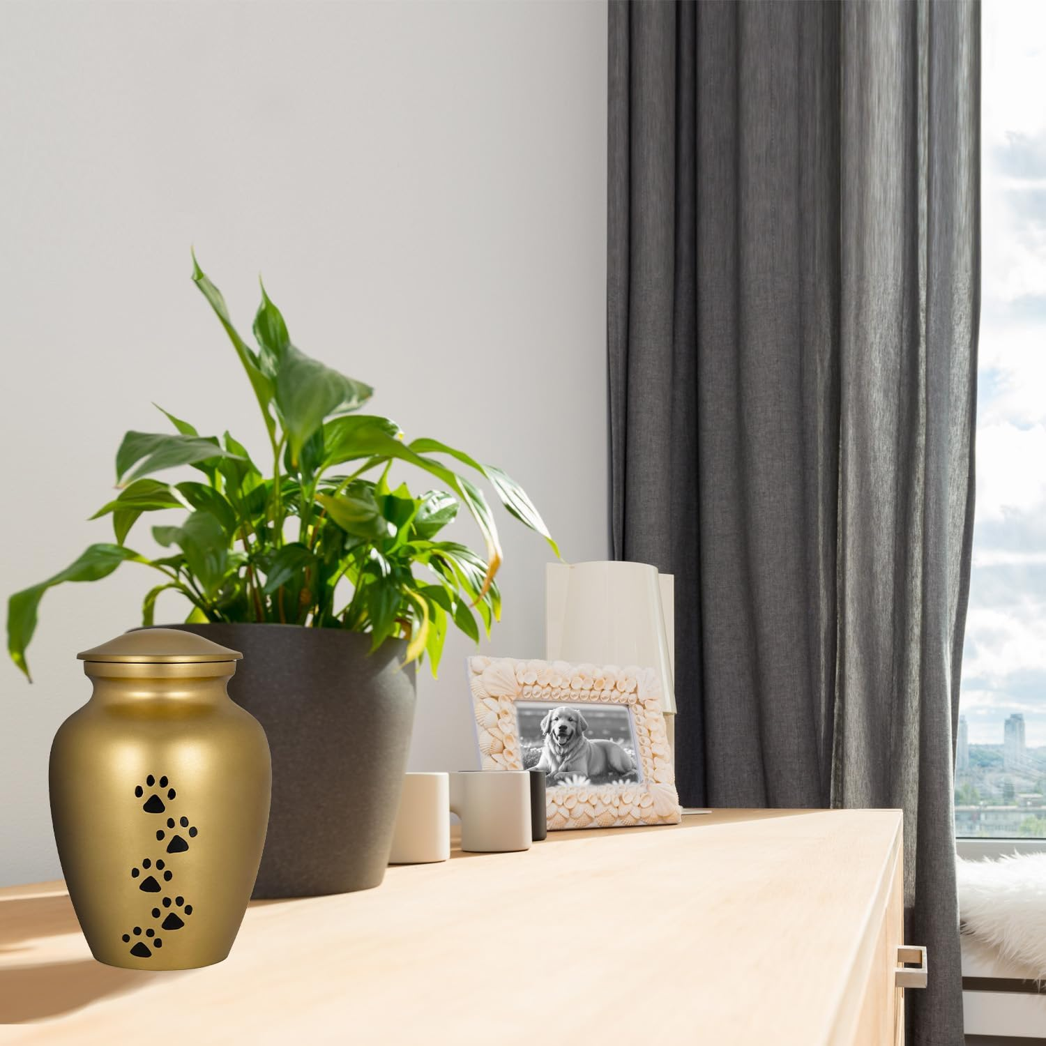 Always Faithful Small Gold Pet Urns for Dogs Ashes and Cats Too - Find Peace and Comfort with This Quality Dog or Cat Pet Urn - 4 Inches Tall Holds Remains up to 17 Lbs - with Velvet Bag image number 3