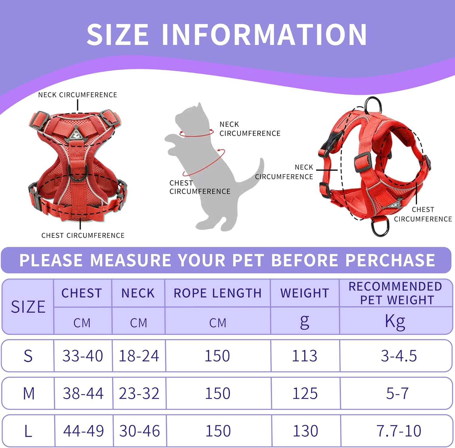 Tikxlafe Cat Harness with Leash, 150 Cm, Cat Leash with Harness, Polyester, Adjustable Cat Leash Set, Escape Proof for Kittens (Red, S) image number 3