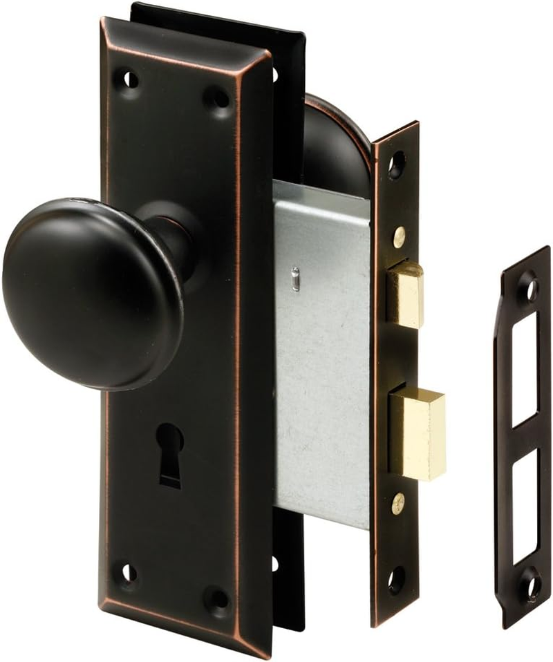 Prime-Line Products E 2495 Mortise Lock Set, Keyed, Classic Bronze Knob