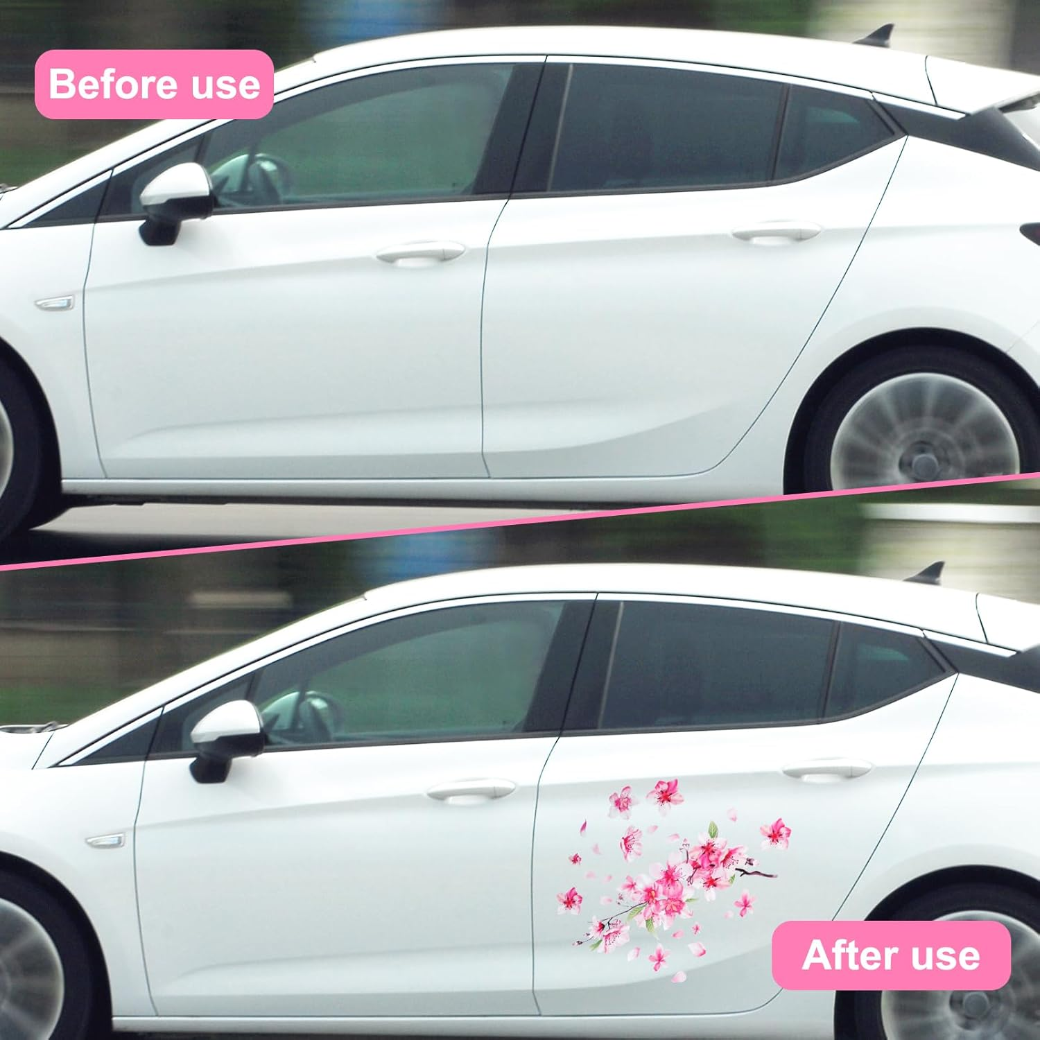 Cherry Blossom Car Sticker, Flower Car Bumper Decals Waterproof Car Scratch Cover Sticker Pink Car Decorations for Automotive Car Window Decor image number 4