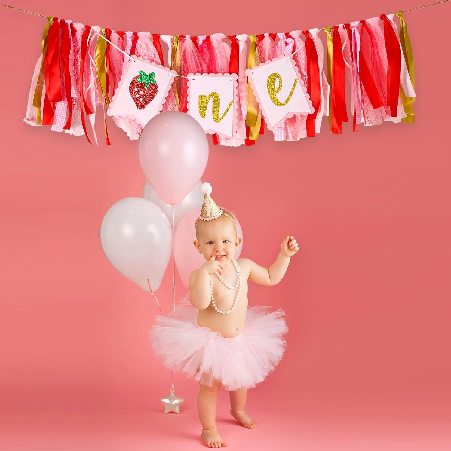 Strawberry One Birthday High Chair Banner, Cute Strawberry First Birthday Banner Sweet One High Chair Banner Strawberry First Birthday Decorations Photo Prop for Kids