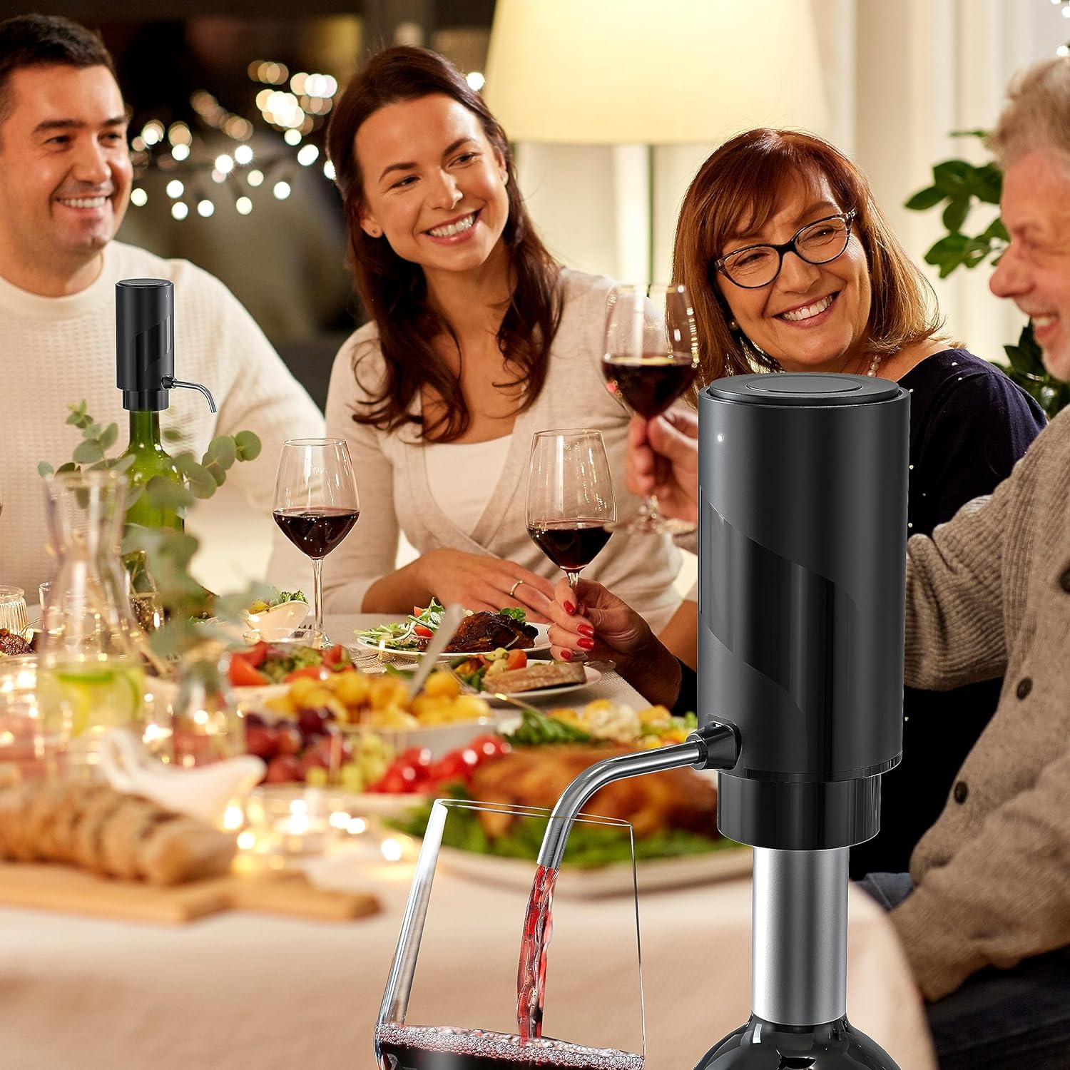 Wine Electric Wine Aerator, Portable Wine Dispenser Pump, Automatic Wine Pourer, Instant Wine Decanter, One-Touch Wine Oxidizer with Retractable Tube, for Women&Men Wine Lovers (Black)