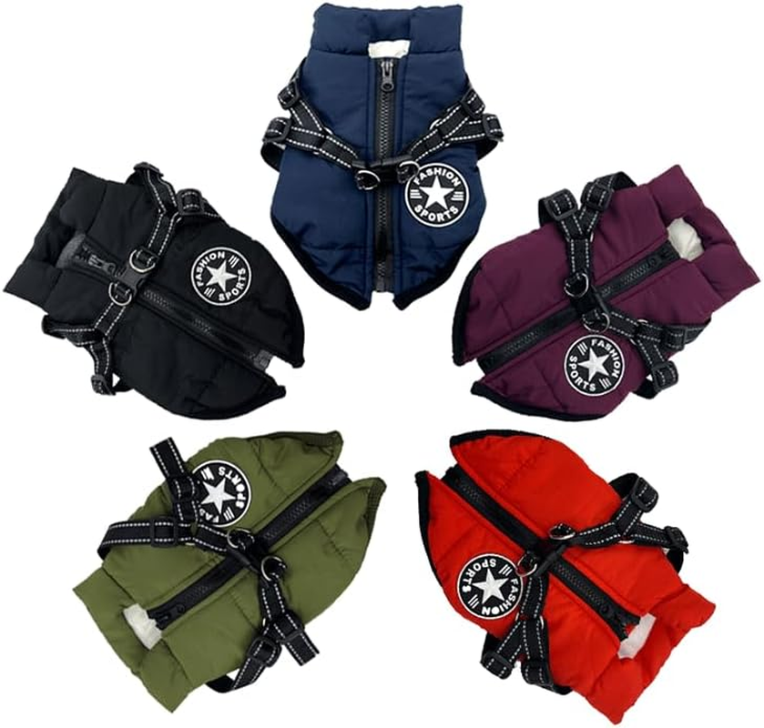 Small Dog Jacket with Harness, Outdoor Dog Sport Vest, Outdoor Warm Pet Winter Coat Harness for Cats Puppy Small Dogs (Blue, 4XL) image number 4