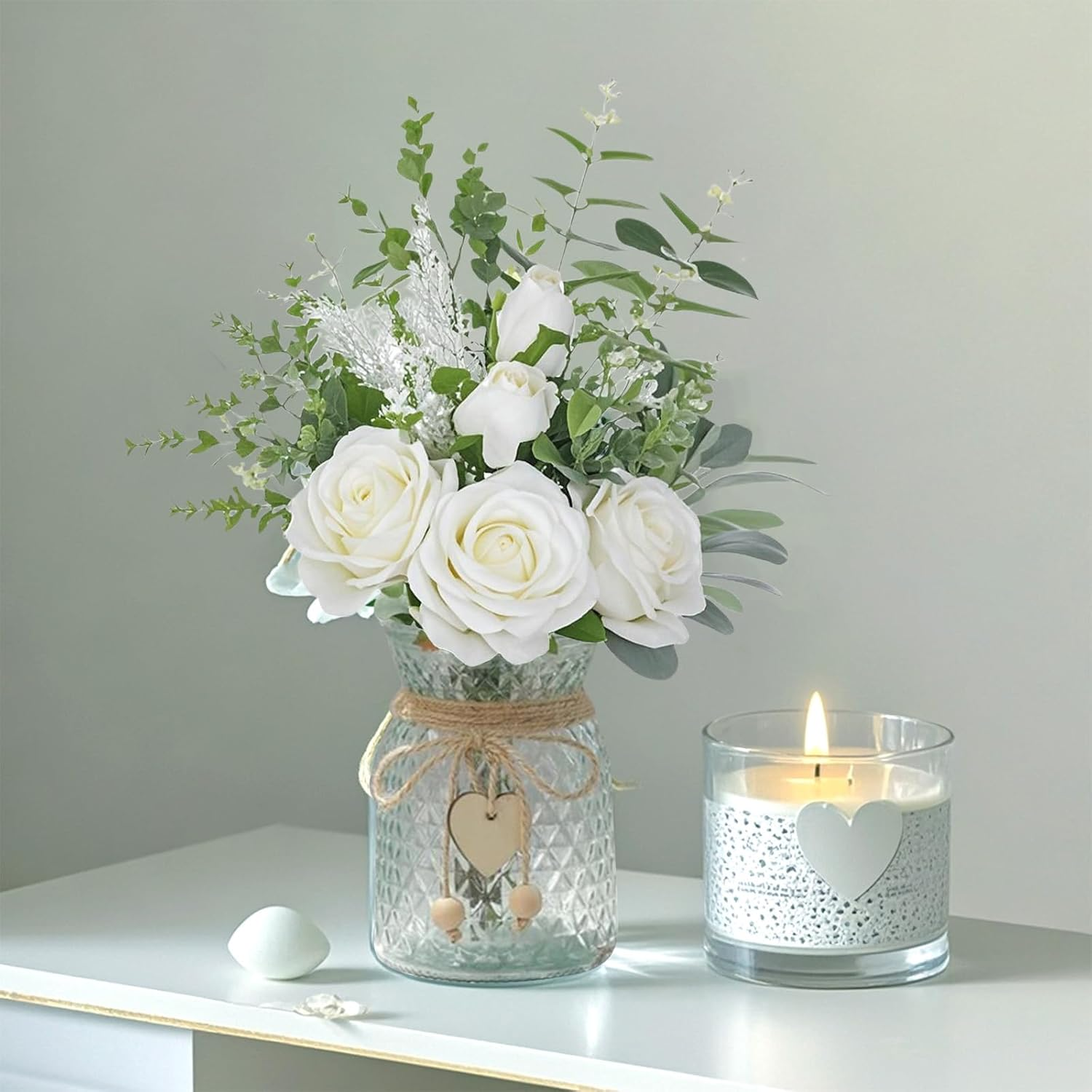 Clear Glass Flower Vase Small Flower Vases Home Decor Vintage Embossed Design for Home Office Farmhouse Bathroom Dining Table Centerpiece Decorations Coffee Table Decor Boho Decor (White) image number 3