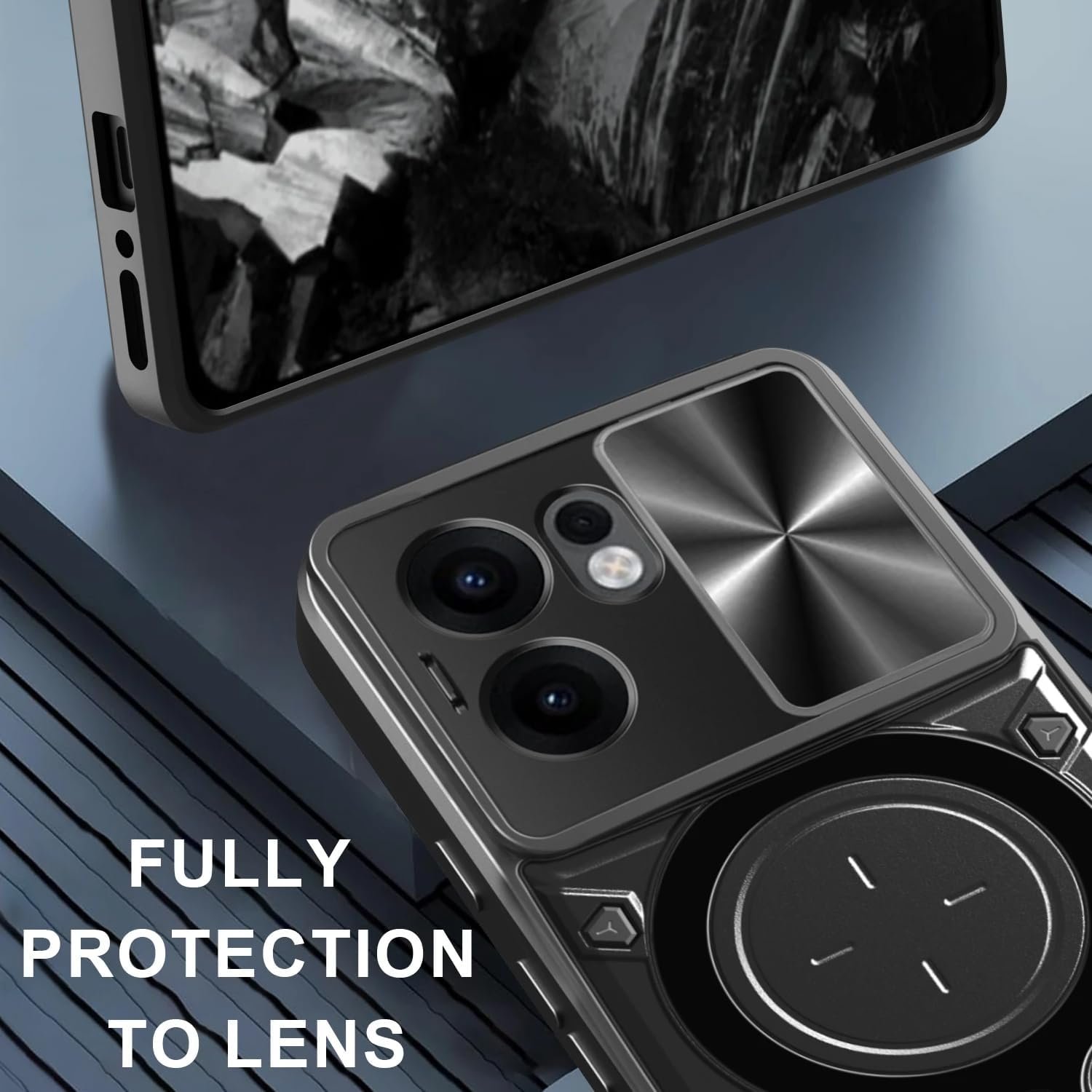 FORZARMOR for Oppo Reno13 Pro 5G (6.83 Inch) Case Shockproof with Back Camera Slide Window Cover, Ring Kickstand Armor Military Rugged Cover (For Reno13 Pro,Black) image number 6