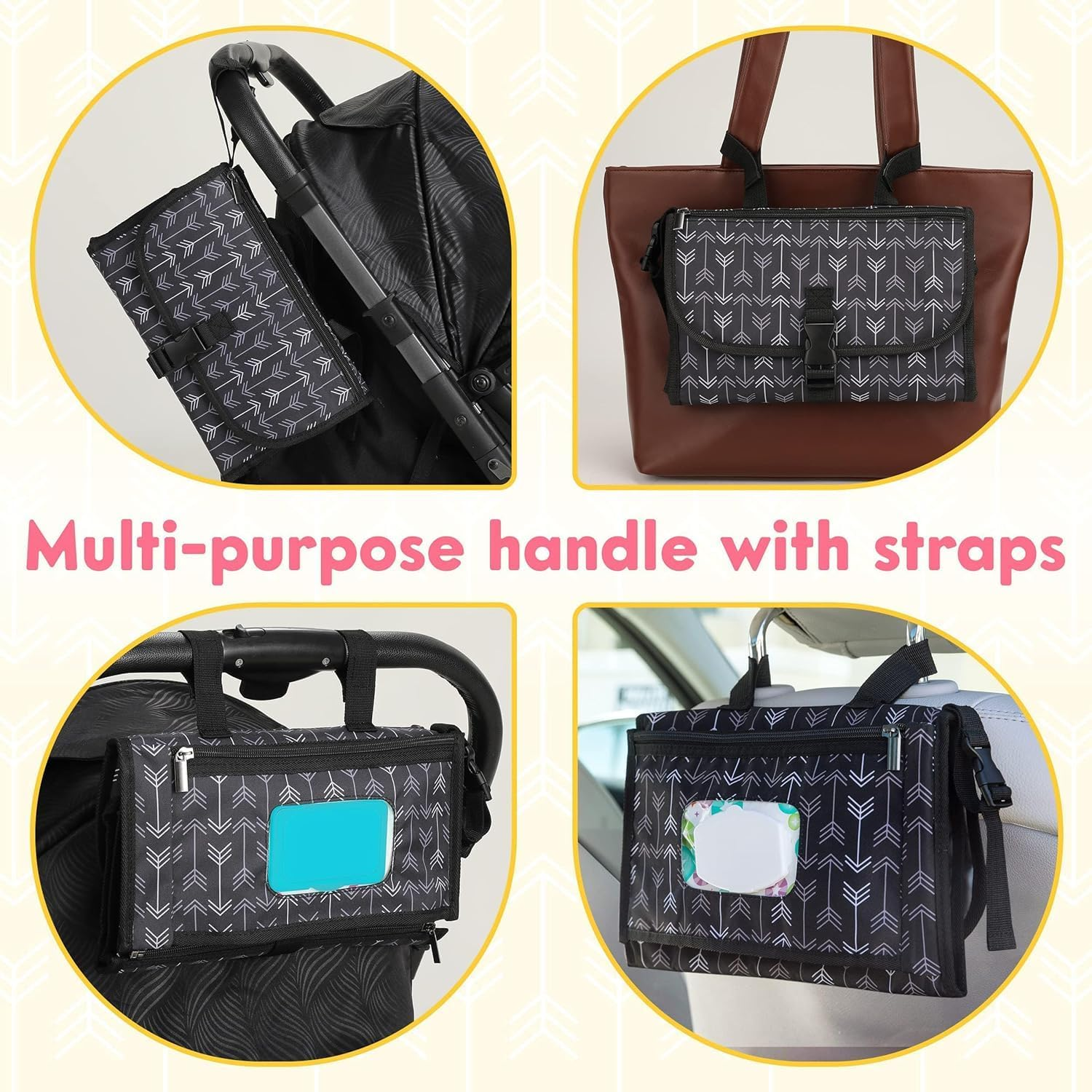 Portable Diaper Changing Pad for Baby, Portable Changing Pad for Newborn Girl & Boy, Waterproof Baby Changing Mat, Foldable and Detachable Diaper Changing Station with Baby Wipes Pockets, Baby Gift image number 6