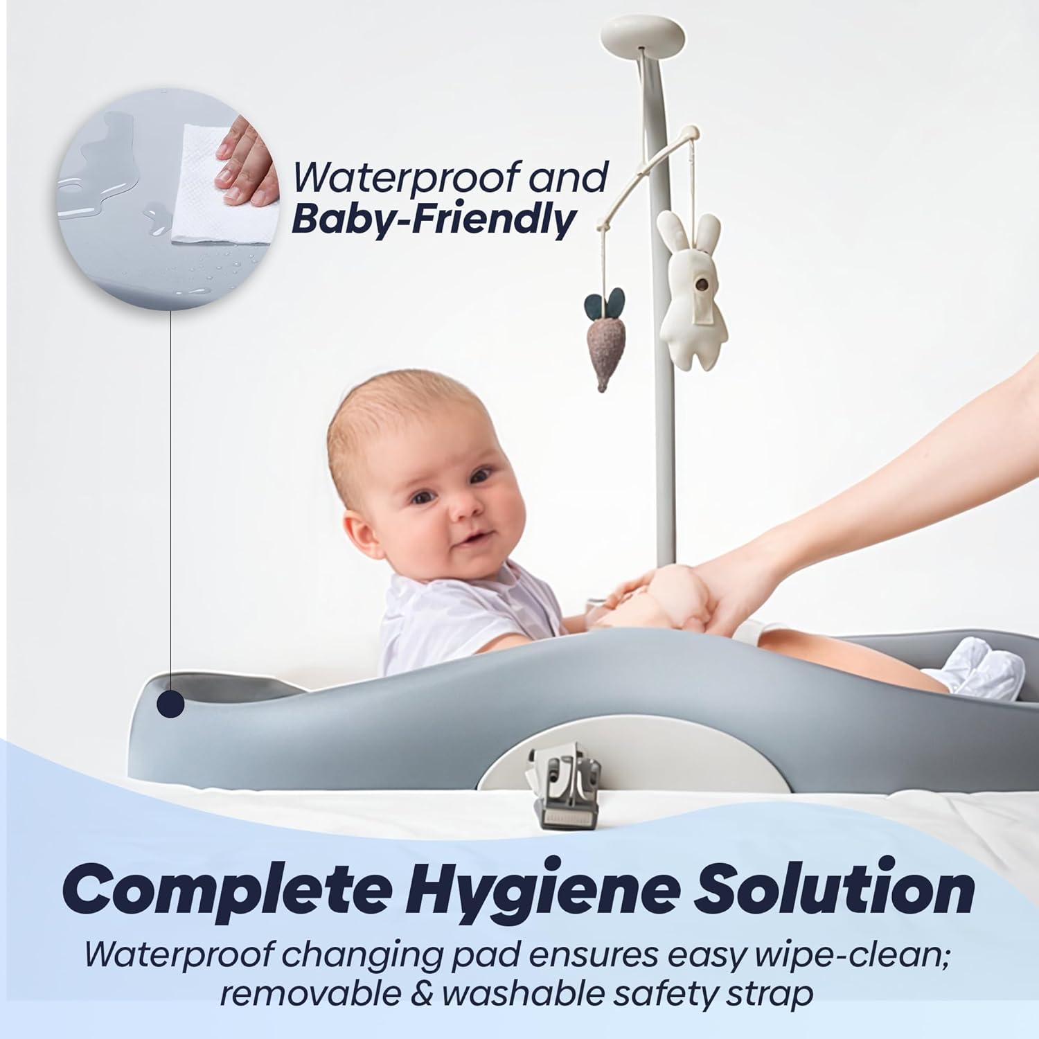 FLAIREON Baby Changing Pad, Waterproof Soft PU Change Pad for Babies, Portable Baby Changing Mat, Fits All Changing Tables, Lightweight Nappy Change Mat, Soft Change Mat Cover &ndash; Light Gray image number 5