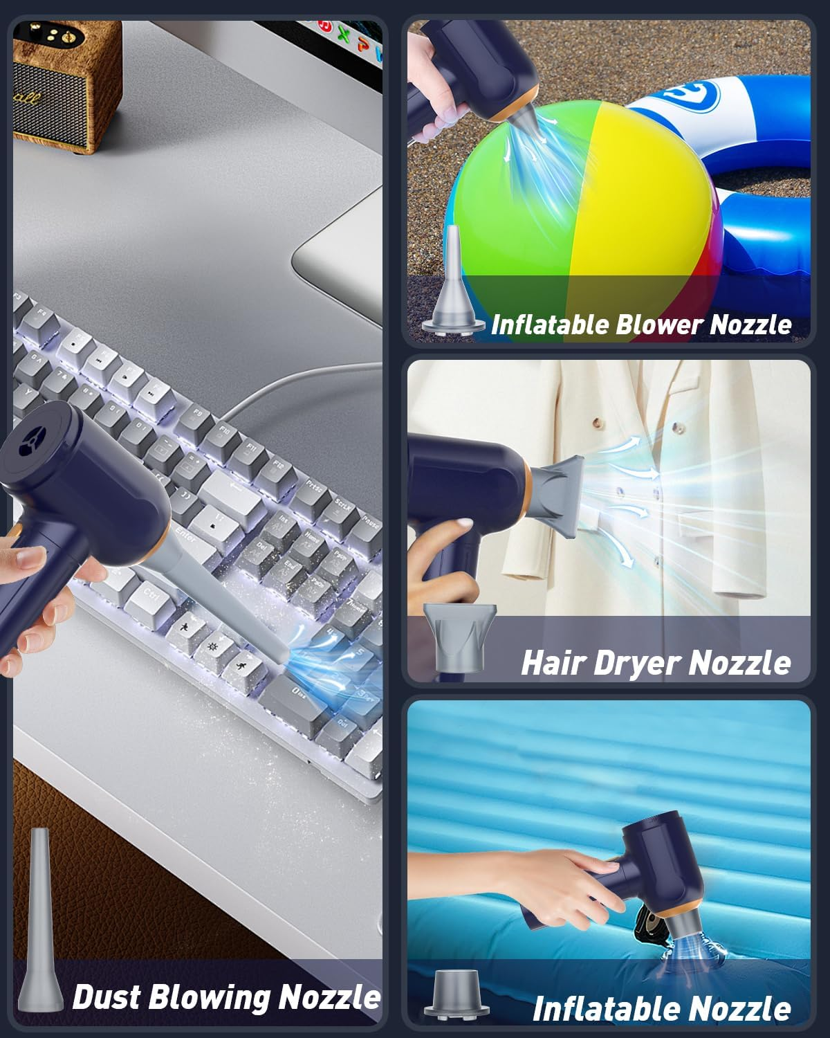 Musclez Car Vacuum Cleaner, 15000PA Mini Portable Handheld Car Vacuum Rechargeable Dust Buster, Wireless Air Blower, LED Display Powerful Cordless Vacuum Cleaner for Home Pet Hair Office(Blue Gray) image number 6