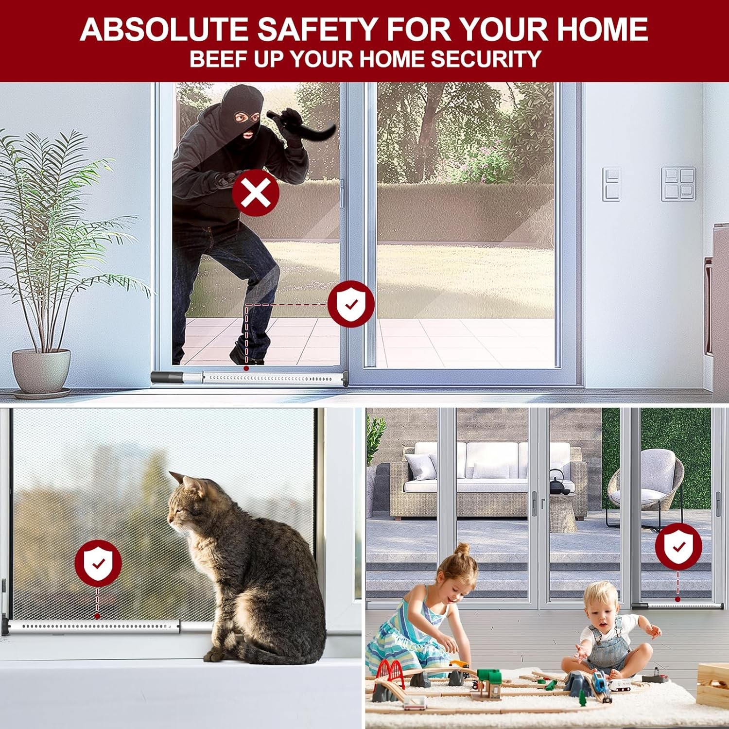 Acemining Sliding Door Security Bar,Heavy Duty Sliding Patio Door Lock Bar, 20-50Inch Adjustable Multi-Use Window Security Bars, Sliding Door Stopper,White,1Pack image number 2