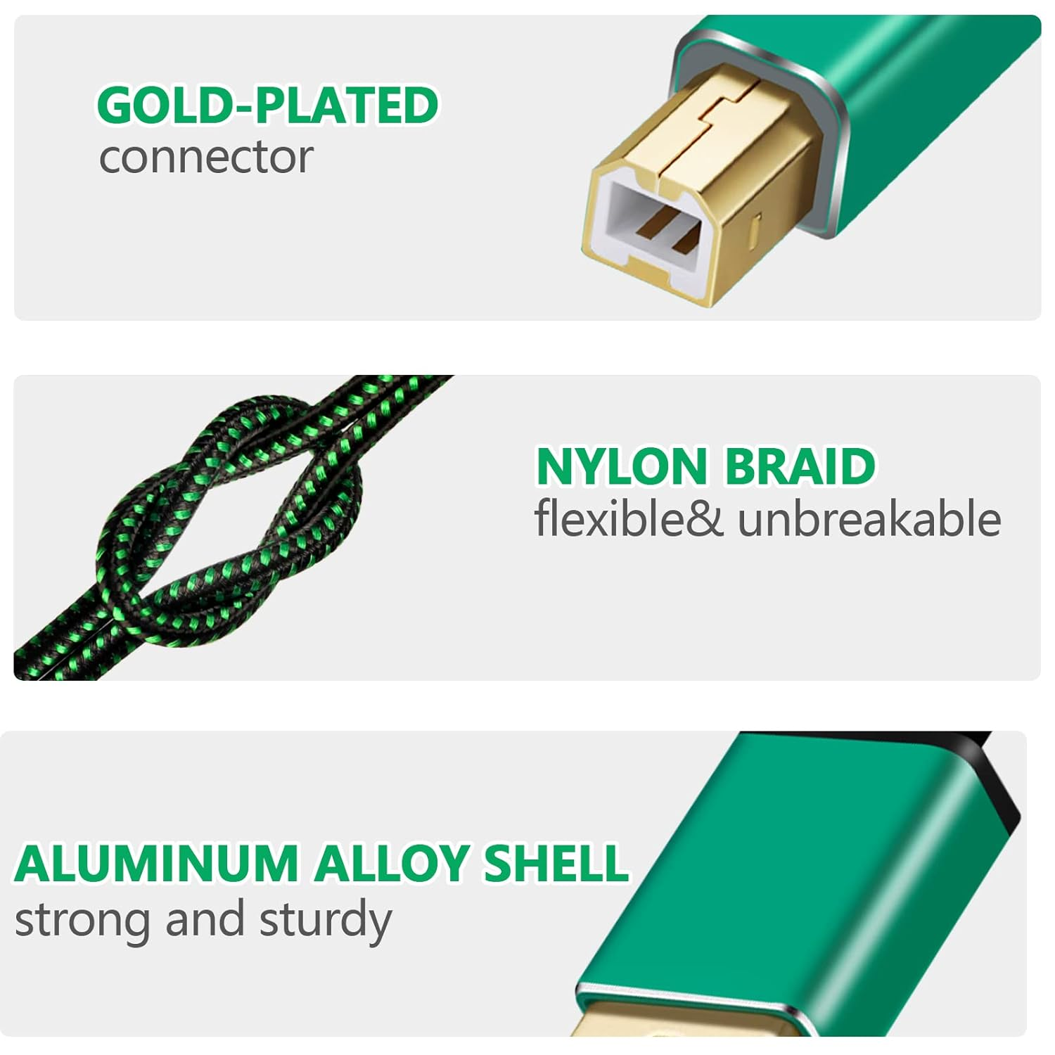 Printer Cable 3M, USB a to Type B Braided High Speed Data & Power Cord 2.0 Long Midi Replacement Cable for Printer/Midi Keyboard Piano DJ Controller/Computer Laptop and More image number 2