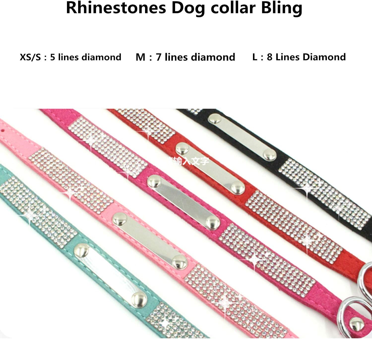 THAIN Rhinestones Personalized Dog Cat Collar and Leash Combo Set Bling Diamond with Engraved Stainless Steel Nameplate for Small Medium Large Dogs (M(Neck 12.59"-14.96"), Black Set) image number 3