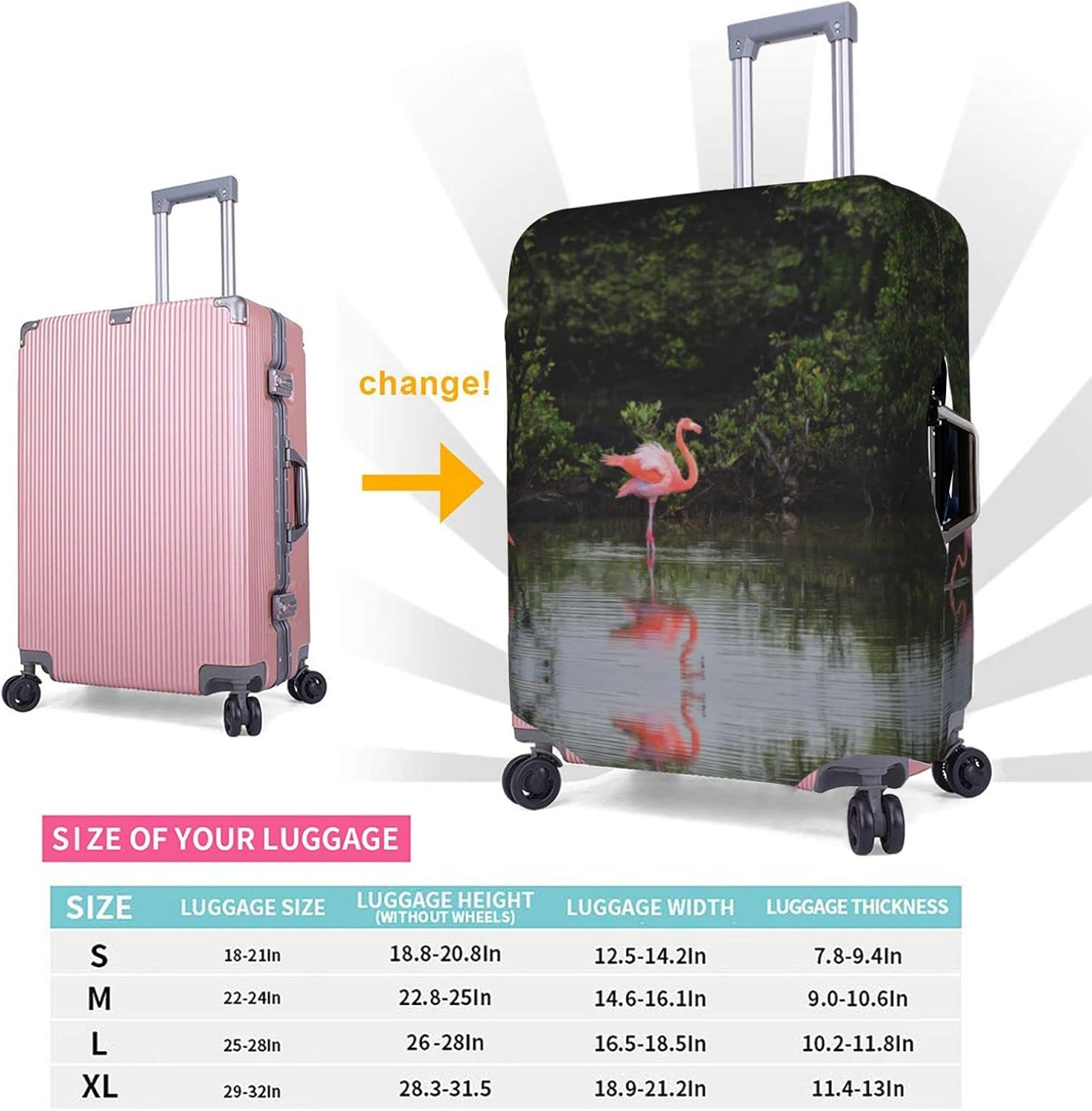 Two Flamingos Luggage Cover Washable Suitcase Protector Anti-Scratch Suitcase Cover Fits 18-32 Inch Luggage image number 4