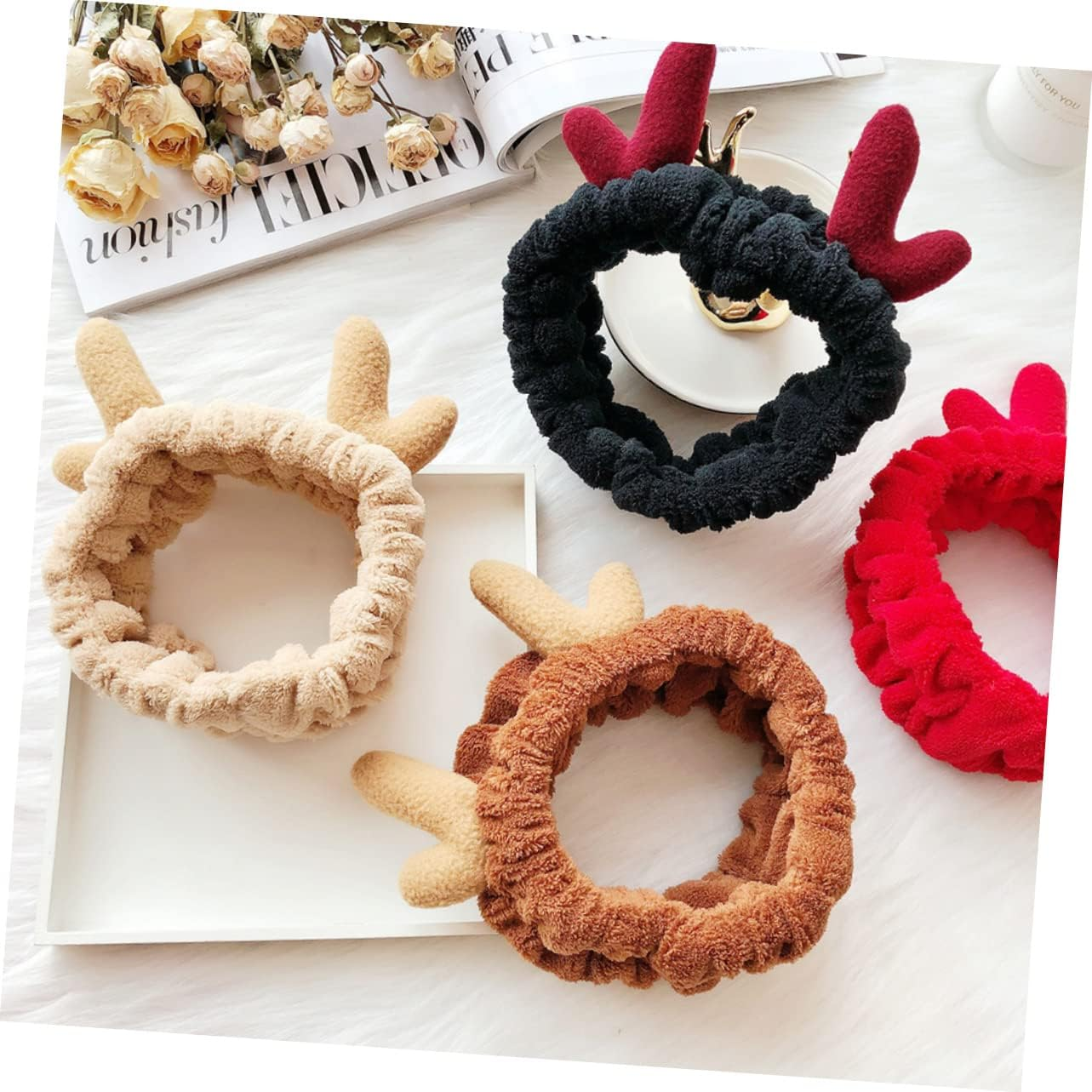 KALLORY 12Pcs Christmas Hair Band Bath Makeup Headband Reindeer Headband for Women Deer Hair Wrap for Shower and Makeup Random Color image number 2