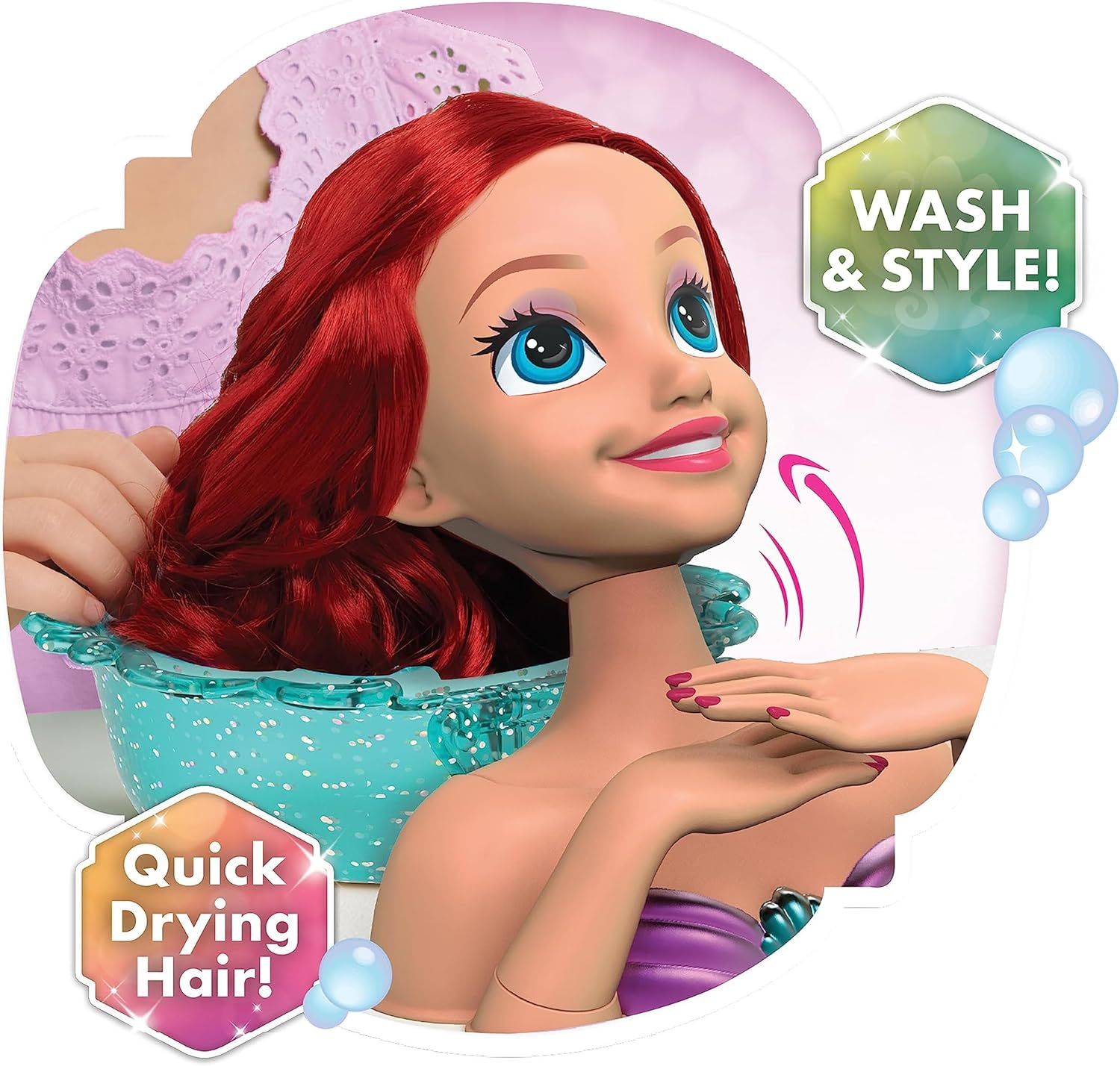 Disney Princess Shimmer Spa Ariel 8-Inch Styling Head, 20-Pieces, Red Hair, Pretend Play, Kids Toys for Ages 3 up by Just Play image number 4