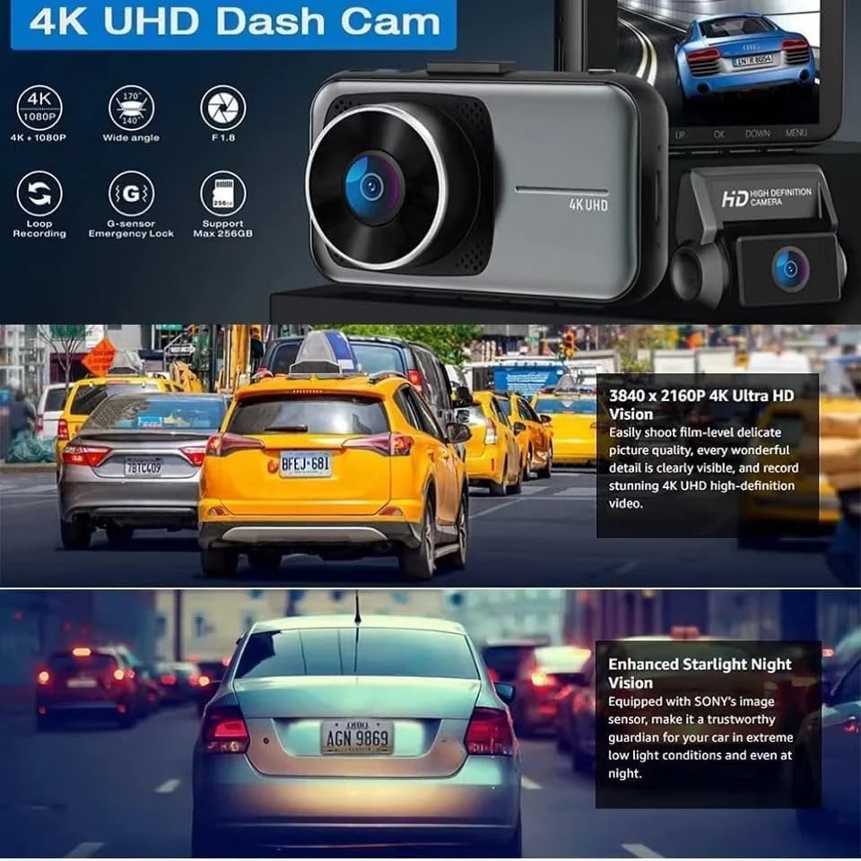 Dual Dash Cam 4K 2160 P Ultra HD Car DVR Front and Rear Camera with Built-In Wifi & GPS (170 Degree Wide) with 64 GB High Speed SD Card Free (Maximum Support 256 GB) 24 Hour Monitoring image number 6