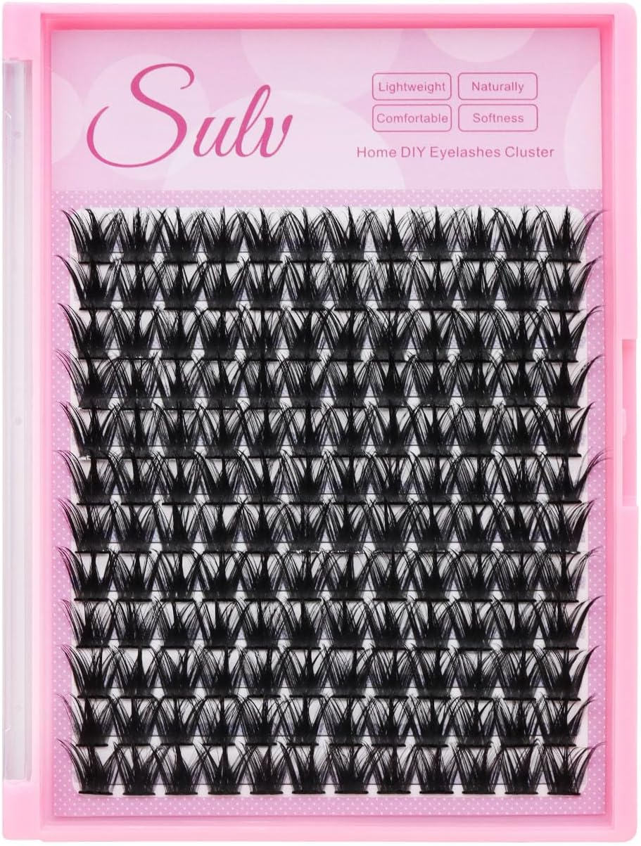 SULV DIY False Lash Extension Clusters D Curl 144 Pcs 10/12/14/16/18Mm Individual Lashes Cluster Lashes Eyelash Lash Eyelash Extension Lash Extension for Beginners at Home (H028-10Mm)