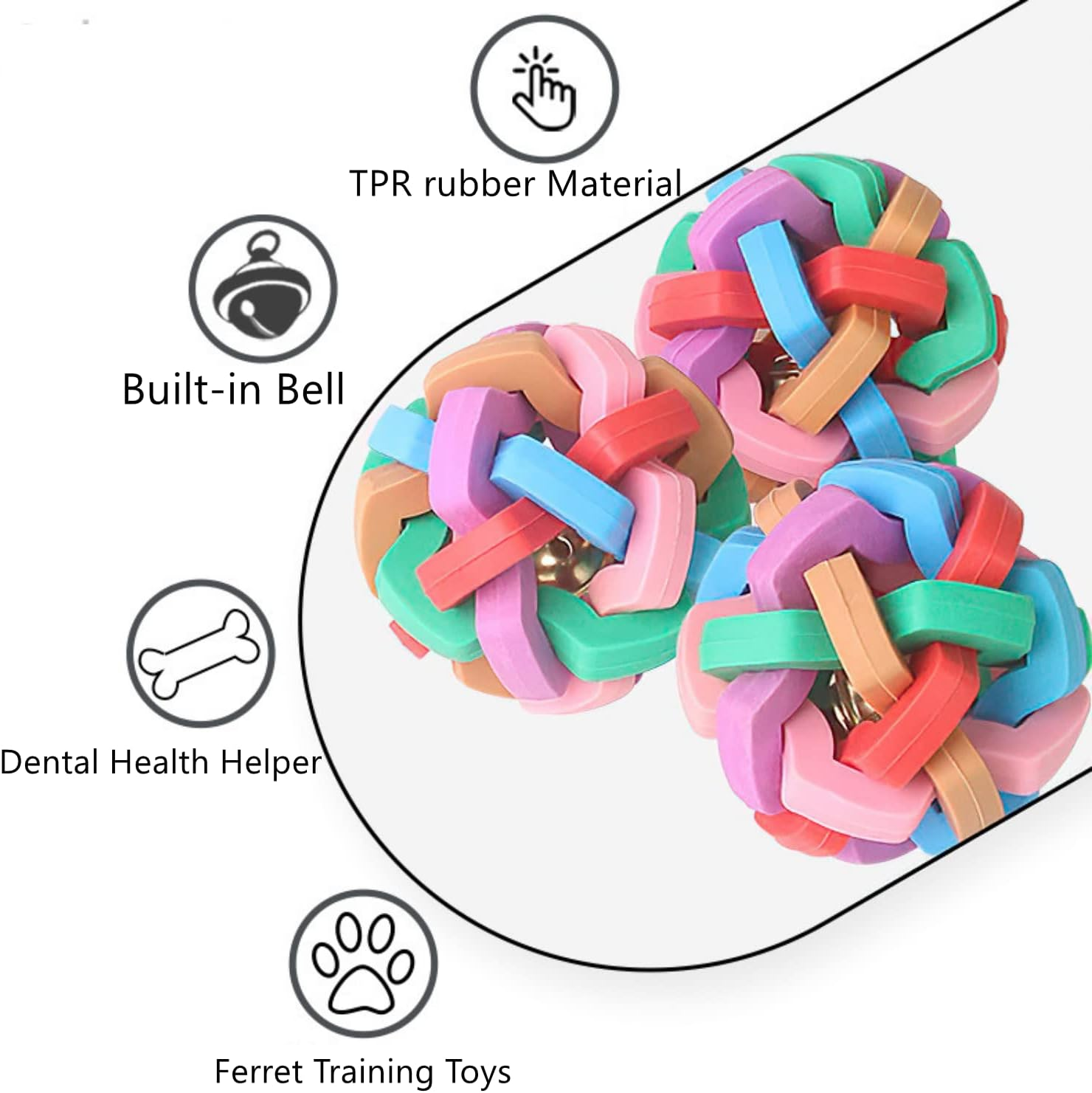 3 Pack Bouncy Rubber Balls - Colorful Wiggle Balls with Built-In Bell for Ferret Teeth Grinding, Interactive Sound Toy, Exercise & Scratch Chew Toys for Indoor Pet Cat Dog image number 2