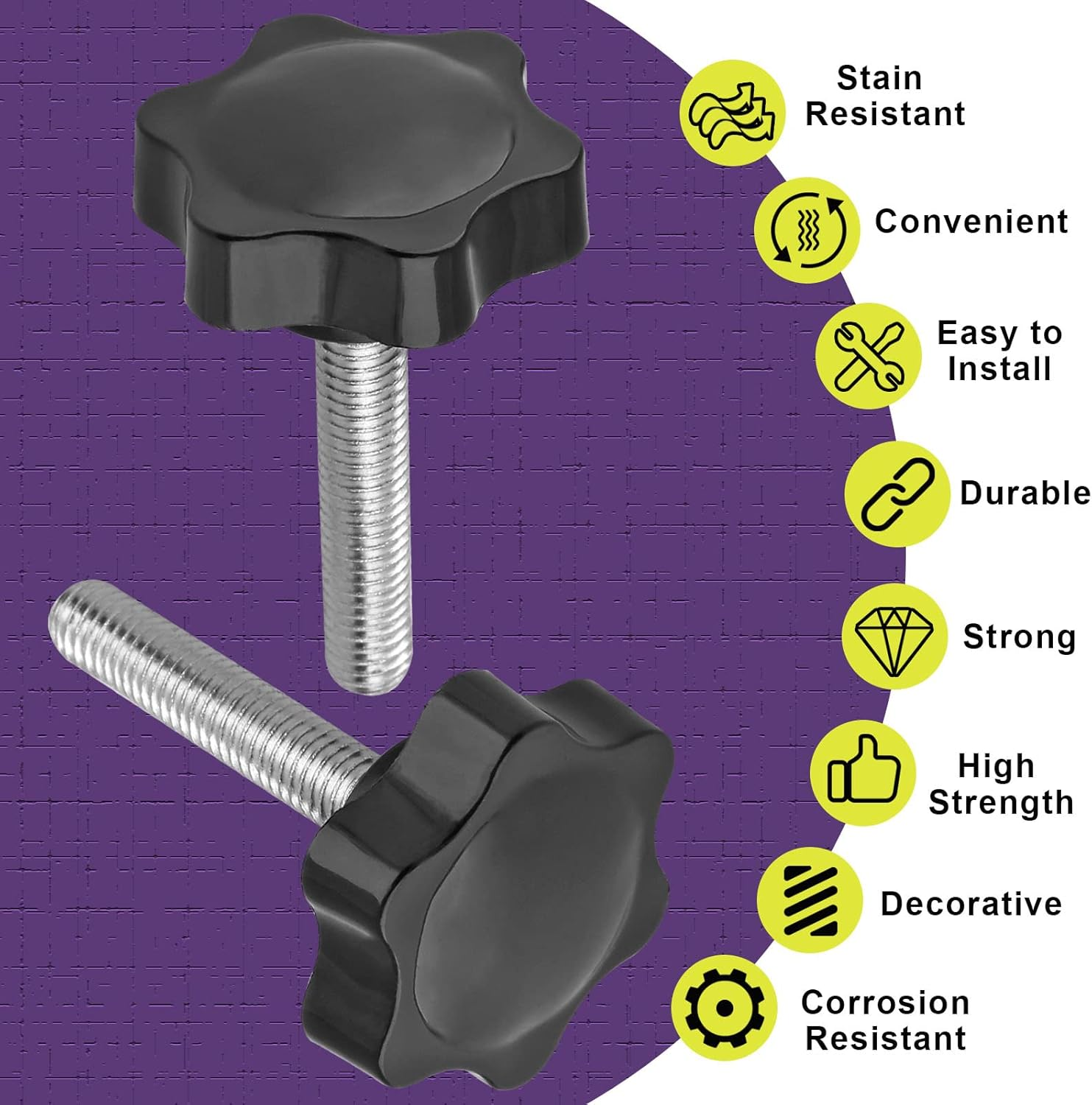 Lifcratms M8 X 40Mm Thread Star Knob 2Pcs, Plastic Hex Shaped Clamping Knob Handle Hand Tightening Screw for Umbrella Base Replacement image number 3