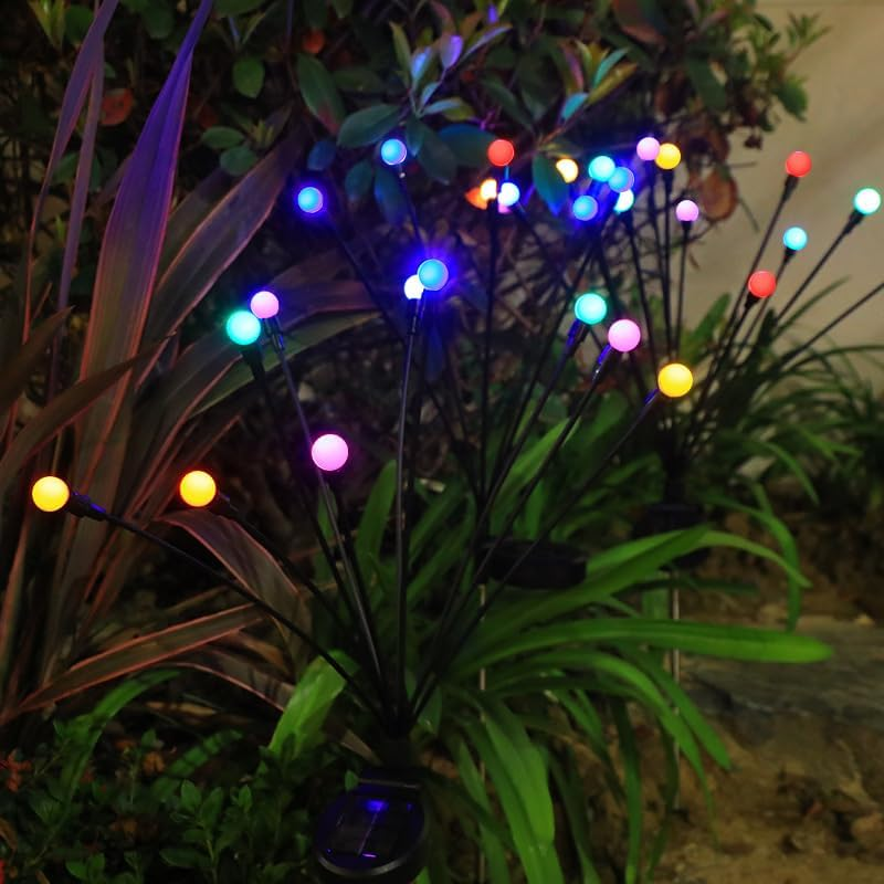 Solar Lights Outdoor Waterproof 4 Pack of 32 Leds Garden Patio Firefly Decoration Unique Gifts Swaying Light for outside Yard Pathway Landscape Decorations-Multi-Colored image number 4