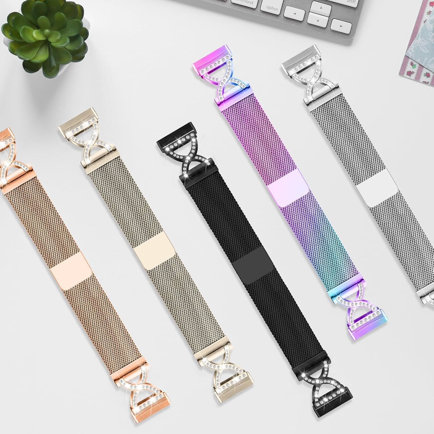 HAYONLIY X-Shape Diamond Metal Band Compatible with Fitbit Versa 4/Fitbit Versa 3/Fitbit Sense 2/Fitbit Sense,Stainless Steel Magnetic Mesh Adjustable Strap for Women image number 5