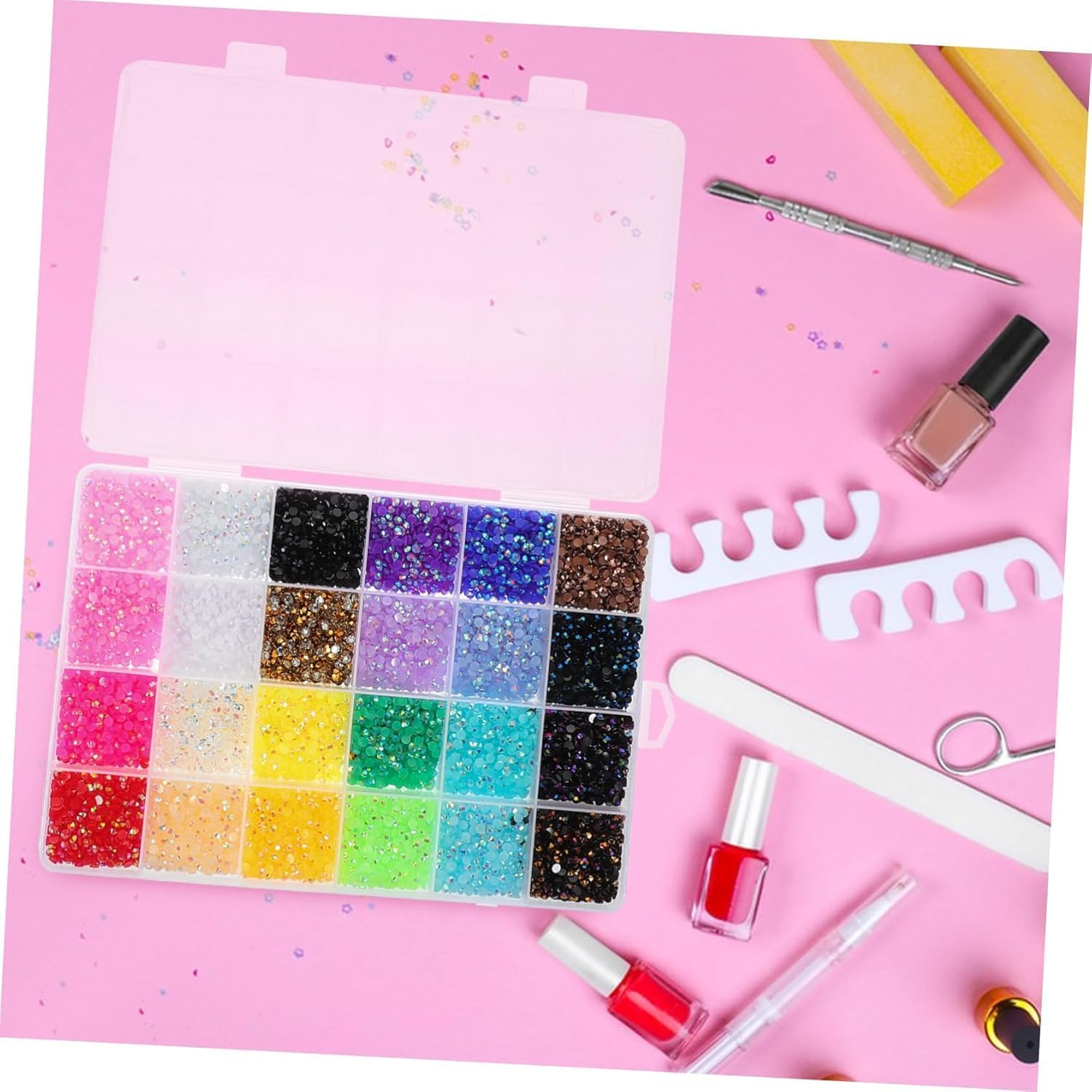 24000Pcs Nail Gems Kit with 24 Colors Flatback Rhinestones,Perfect for Nail Art, Charms, and Christmas Decor image number 6