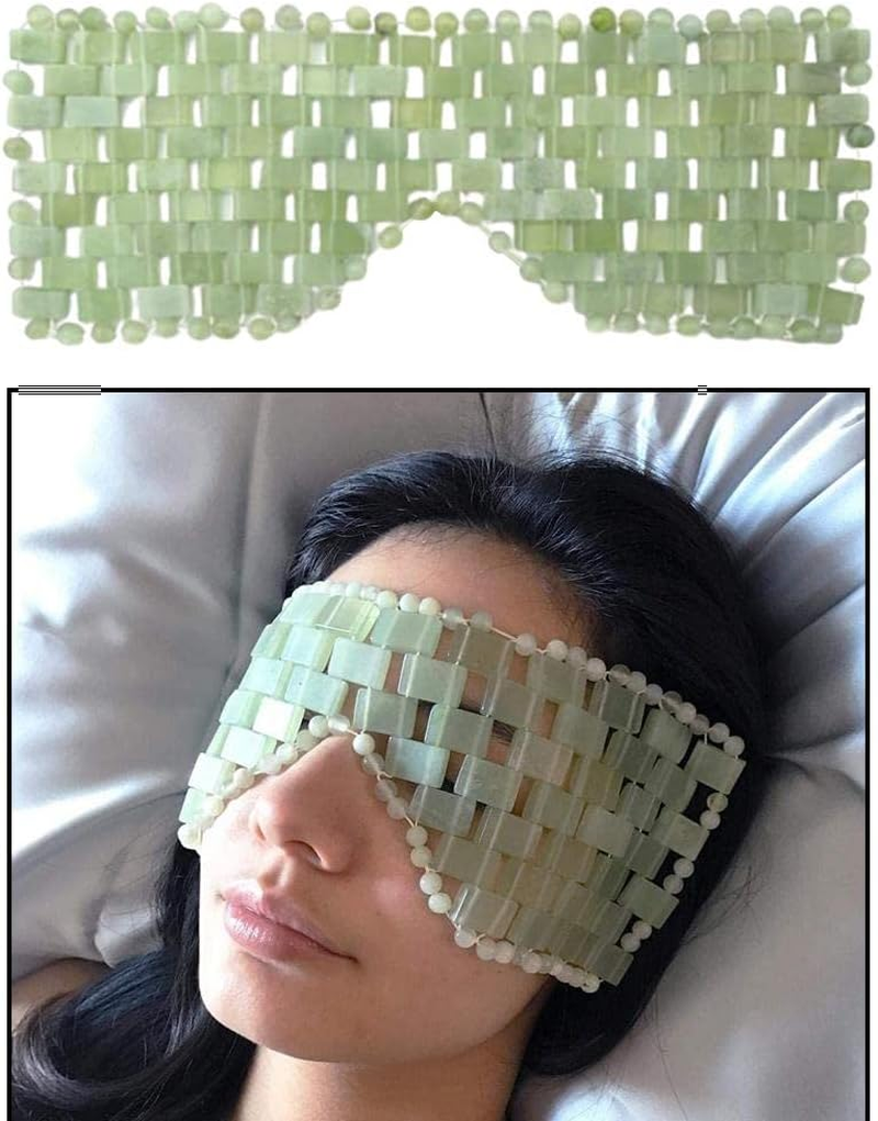 F Fityle Natural Jade Stones Anti-Aging Facial Sleeping Eye Mask Hot or Cold Therapy Blindfold for Puffy Eyes Dark Circles Soothe Eye Fatigue Beauty Skincare image number 1
