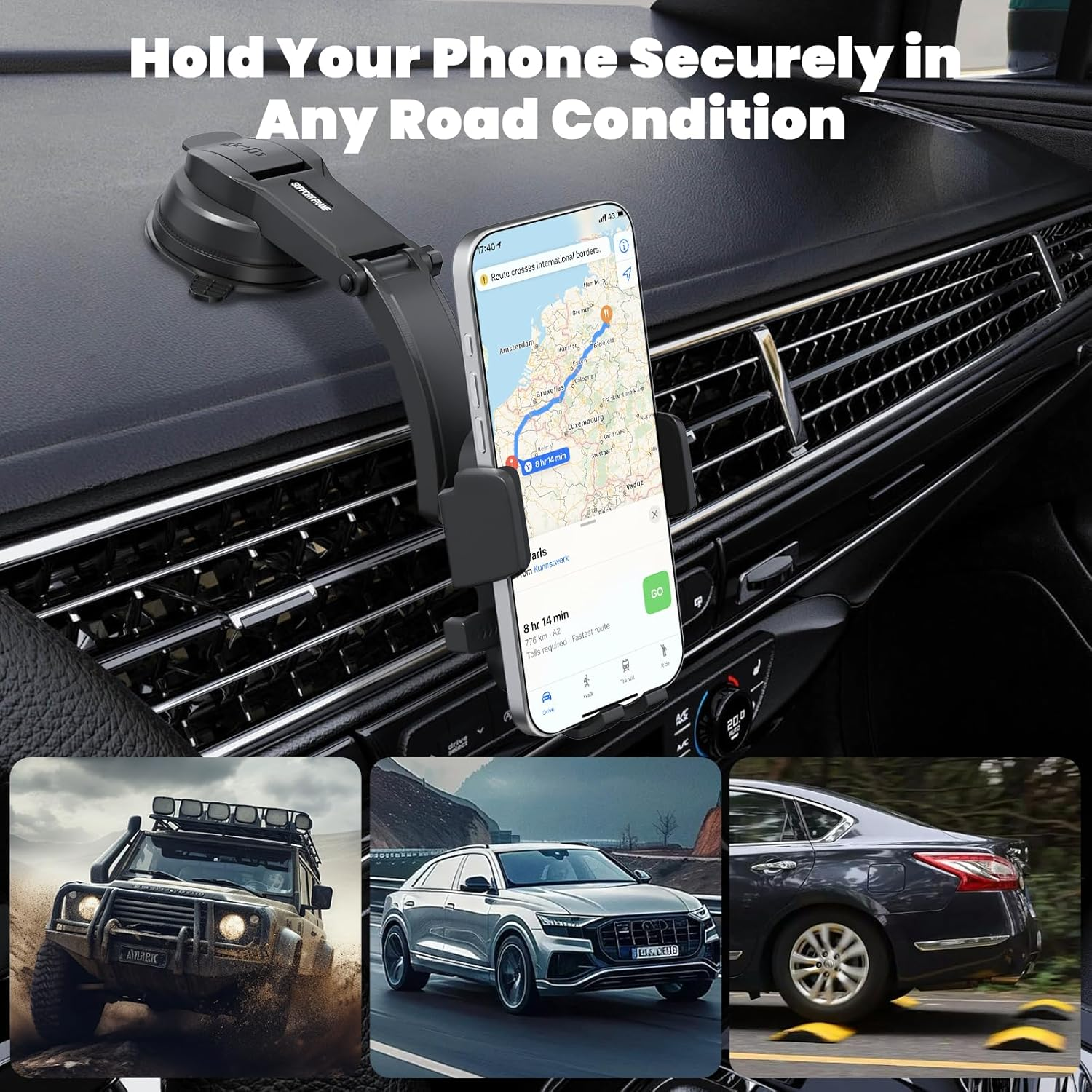 3-In-1 Car Phone Holder, Ultra-Stable and Shockproof, for Dashboards, Windshields, and Air Vents, 360&deg; Adjustable Angle, Suitable for All Smartphones image number 3