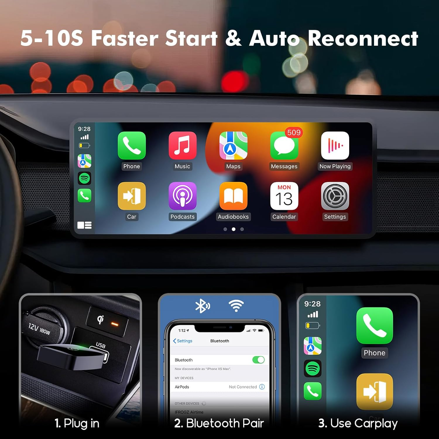 Wireless Carplay Adapter Small Car Play Dongle, USB Converts Wired to Wireless Carplay Adapter, Stable Control & No Delay, Mini Size for Apple Iphone Ios 11+/Android 10+, for OEM Wired Car Model 2017+