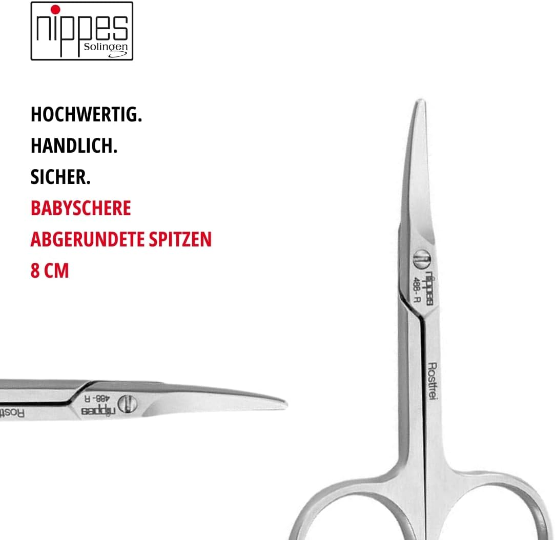 Nippes Solingen Professional Baby Scissors | 8 Cm | Rustproof | Scissors for Shortening Fingernails | Nail Scissors Rounded | Nail Care for Newborns | Quality from Solingen image number 2