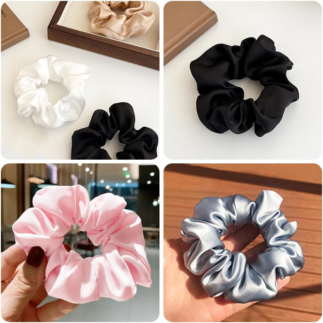 Youery Pack of 6 Scrunchies, Bridesmaids Hair Bobbles, Premium Satin Hair Bobbles, Soft Elastic Hair Bands, Ponytail Holders for Girls, Women, Brides, Bridesmaids image number 1
