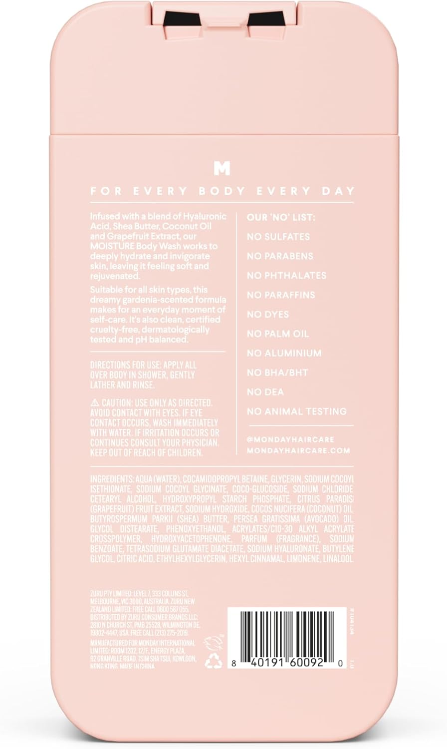 MONDAY Haircare MOISTURE Body Wash with Hyaluronic Acid, Shea Butter, Coconut Oil & Grapefruit Extract for Normal to Dry Skin image number 3